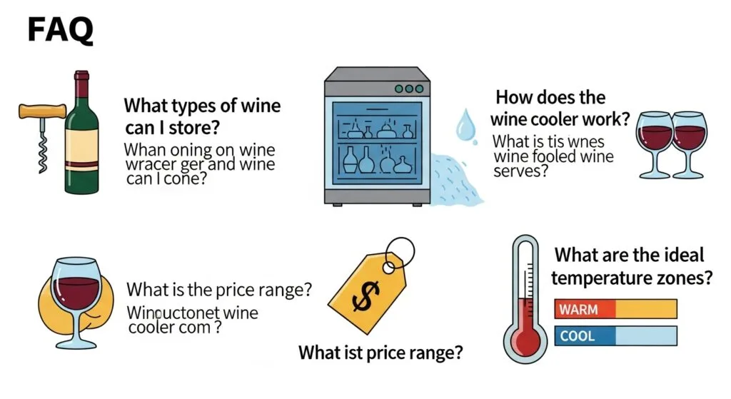 Illustrated FAQ graphic with wine cooler icons