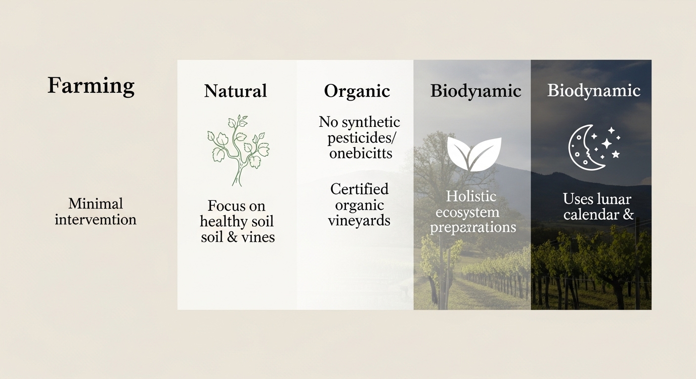 Comparison infographic of wine farming and production methods
