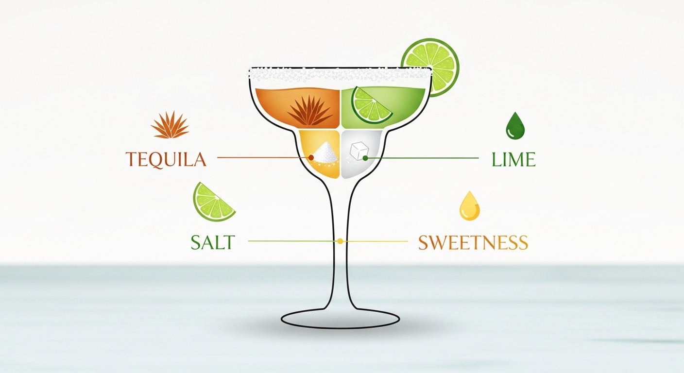 Diagram showing balance between tequila, lime, salt, and sweetness