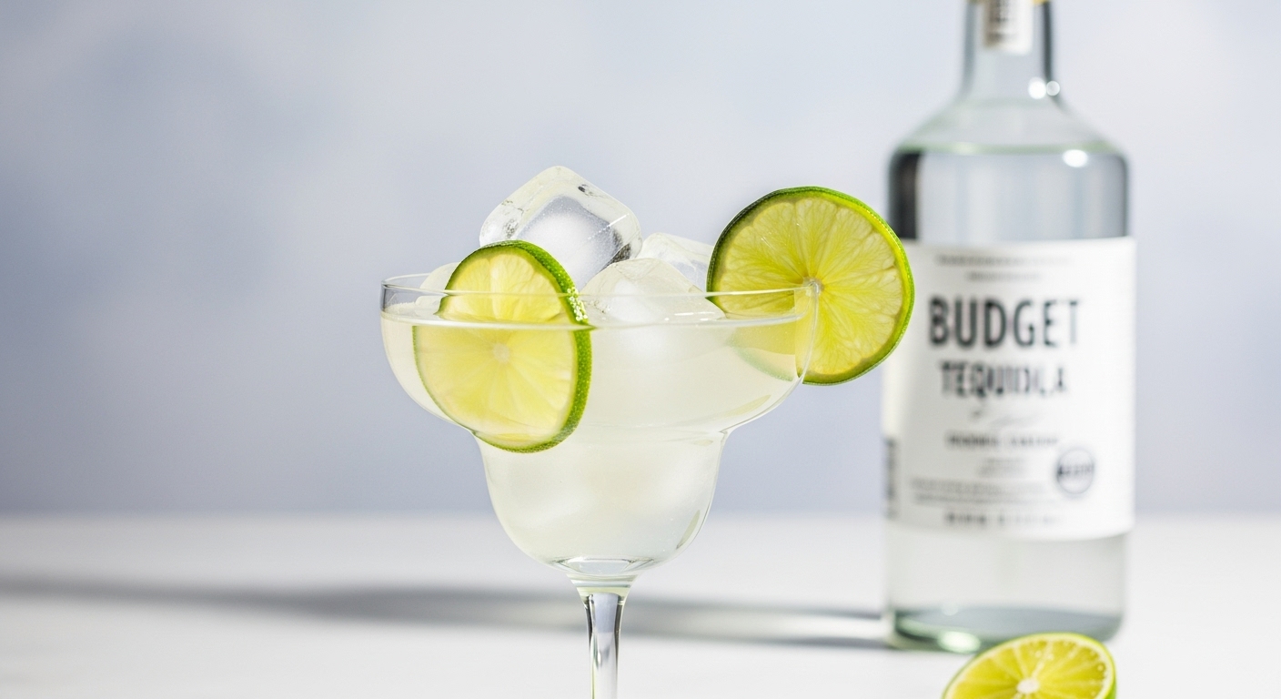Skinny margarita served with fresh lime and budget tequila