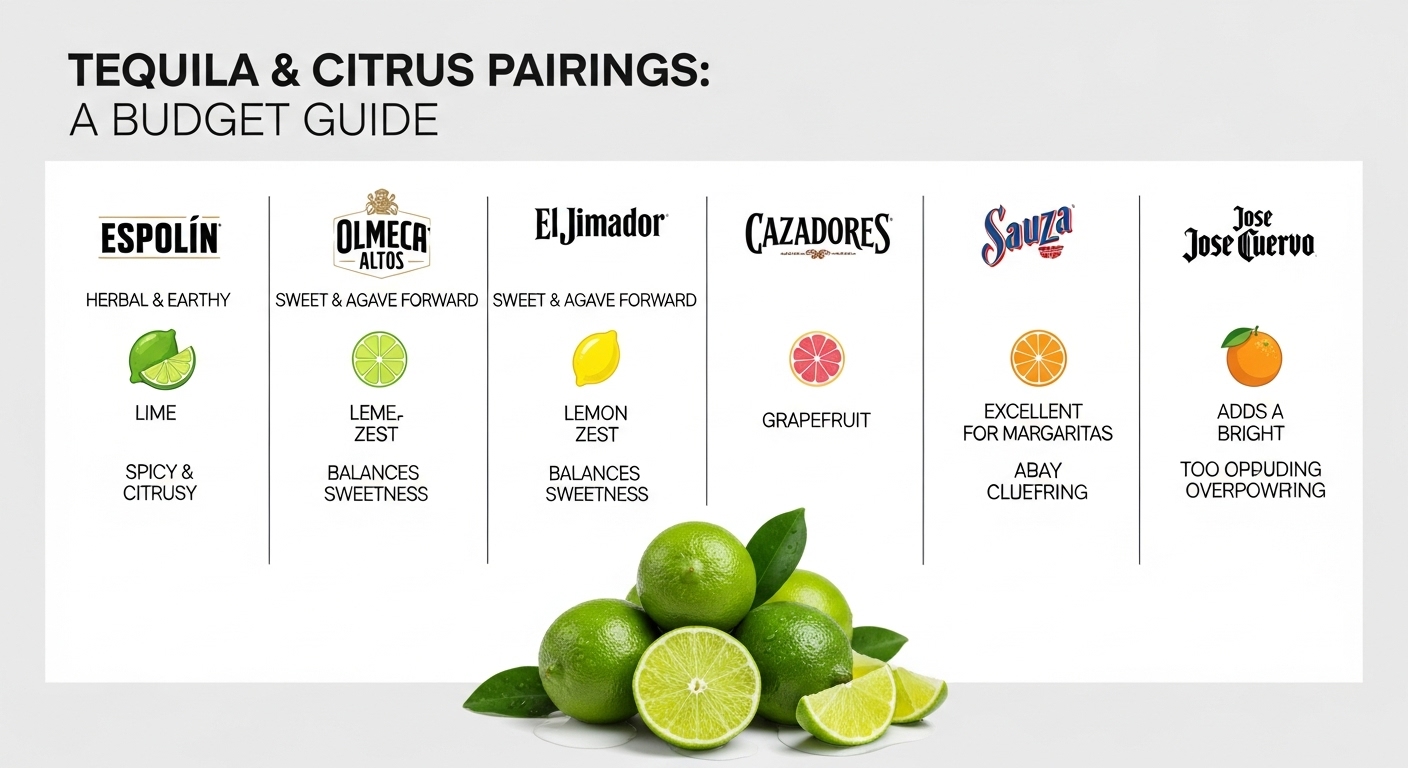 Chart comparing different budget tequilas with lime pairing notes