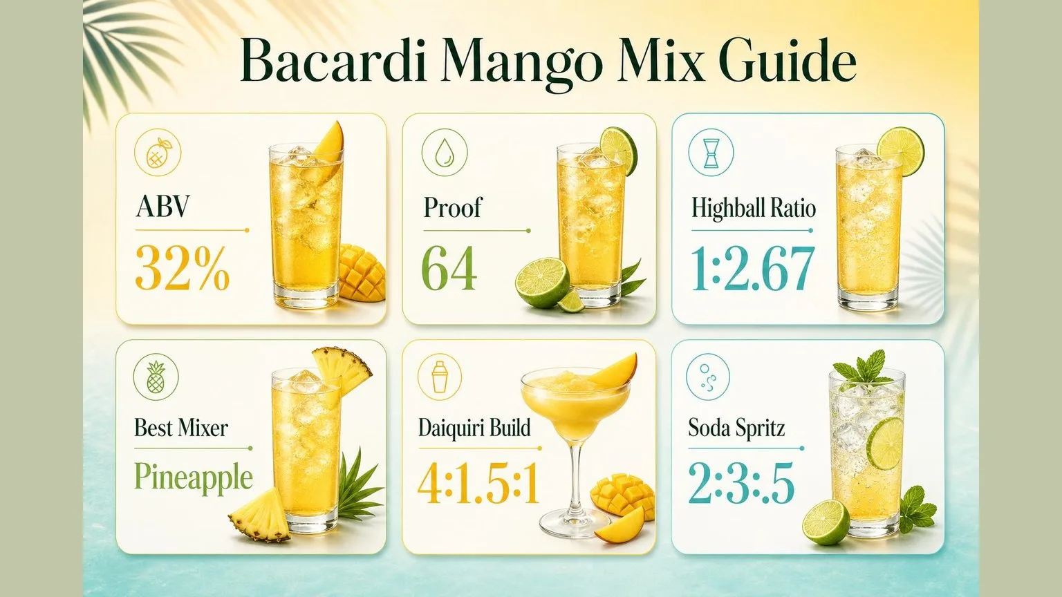 What To Mix With Bacardi Mango Rum? 1 Bacardi Mango: Mix Ratios & Key Numbers — key facts at a glance