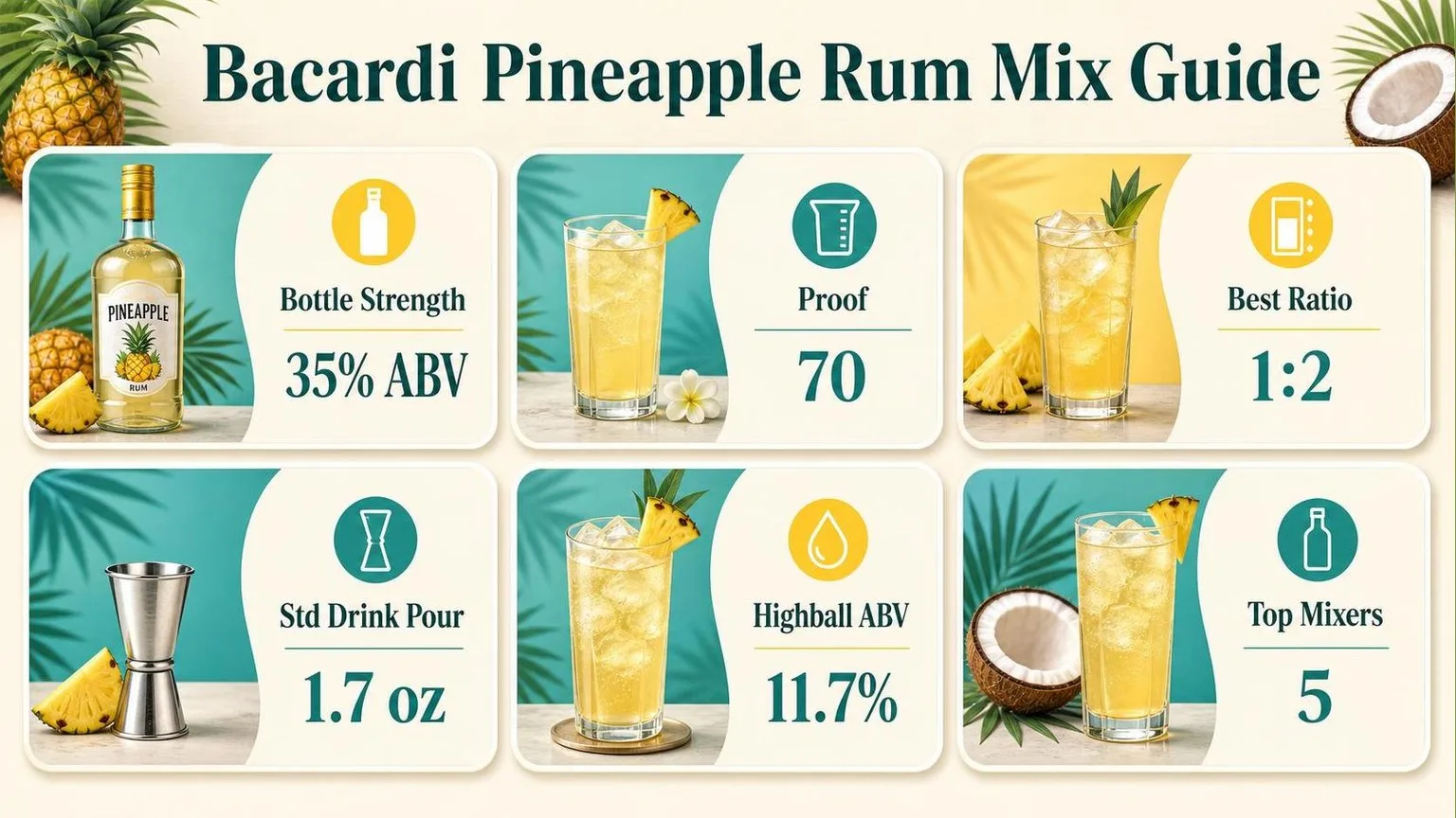 What To Mix With Bacardi Pineapple Rum? 1 Mixing Bacardi Pineapple Rum by the Numbers — key facts at a glance