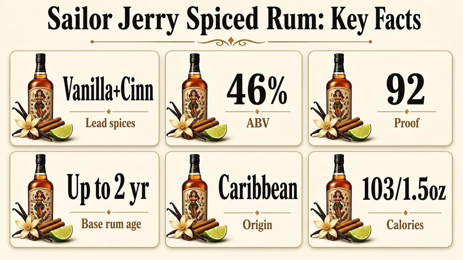 What Spices Are In Sailor Jerry Spiced Rum? 1 Sailor Jerry Spiced Rum by the Numbers — key facts at a glance