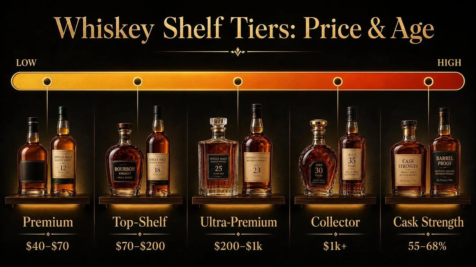 What Are Top-Shelf Whiskey Brands? 1 Whiskey Tiers: Price, Age & Scarcity — key facts at a glance