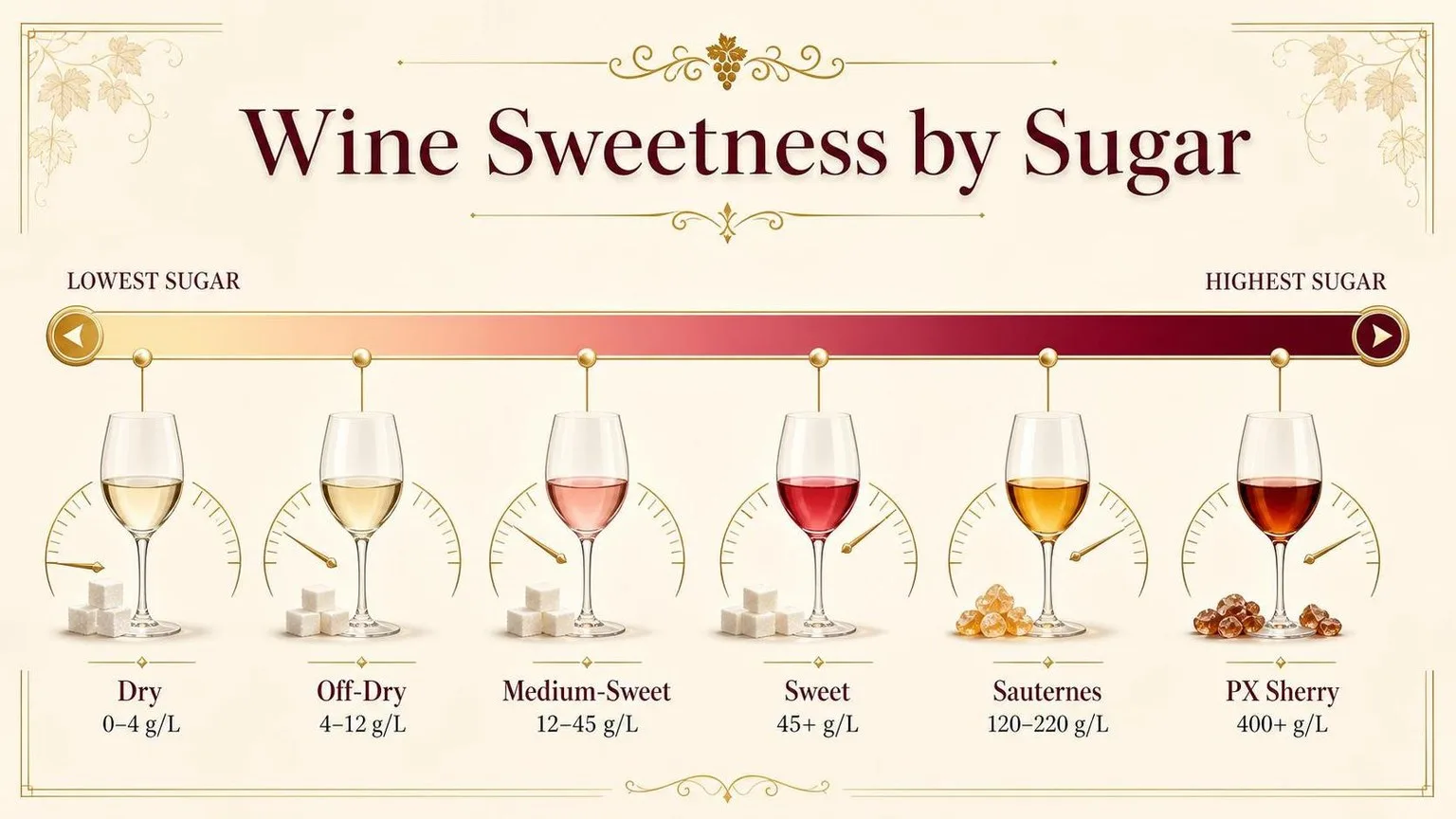 Wine Sweetness by Residual Sugar (g/L) — key facts at a glance