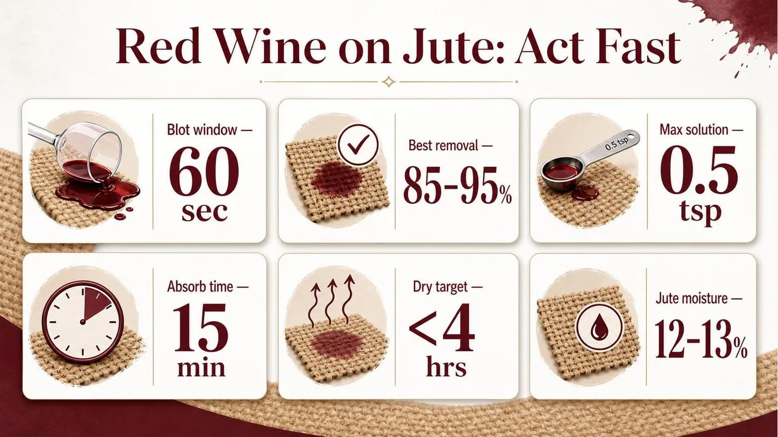 Red Wine on Jute: Time vs. Removal Rate — key facts at a glance