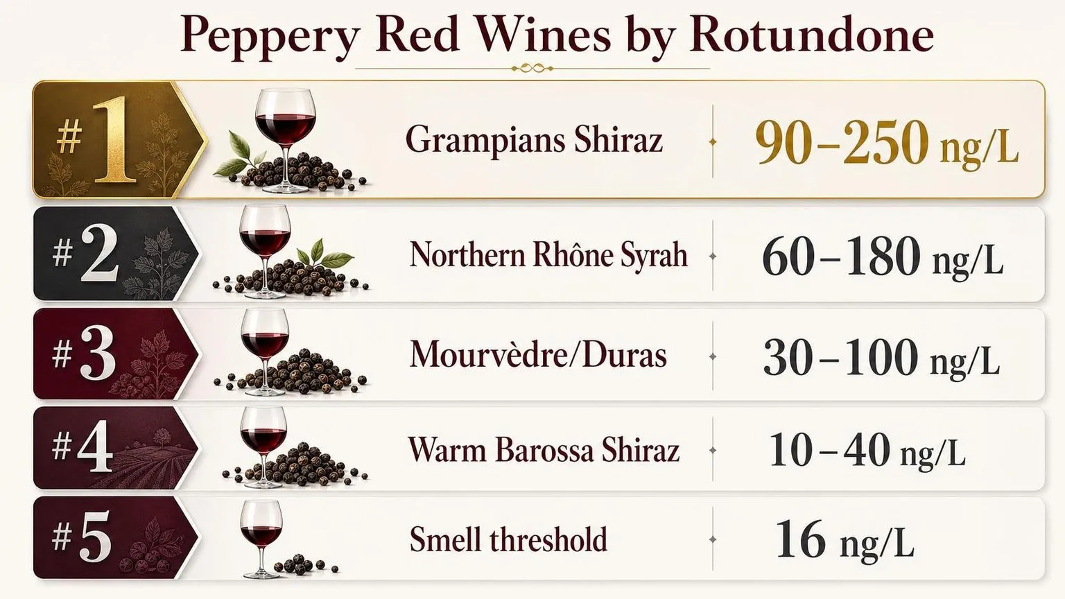 Peppery Red Wines: Rotundone by the Numbers — key facts at a glance