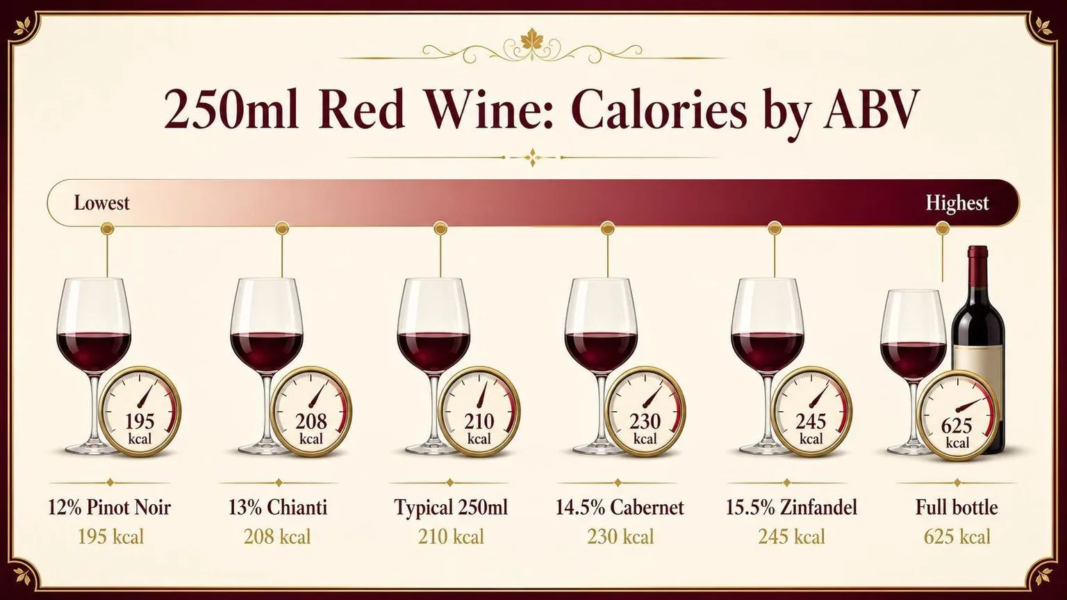 Calories in 250ml of Red Wine by ABV — key facts at a glance