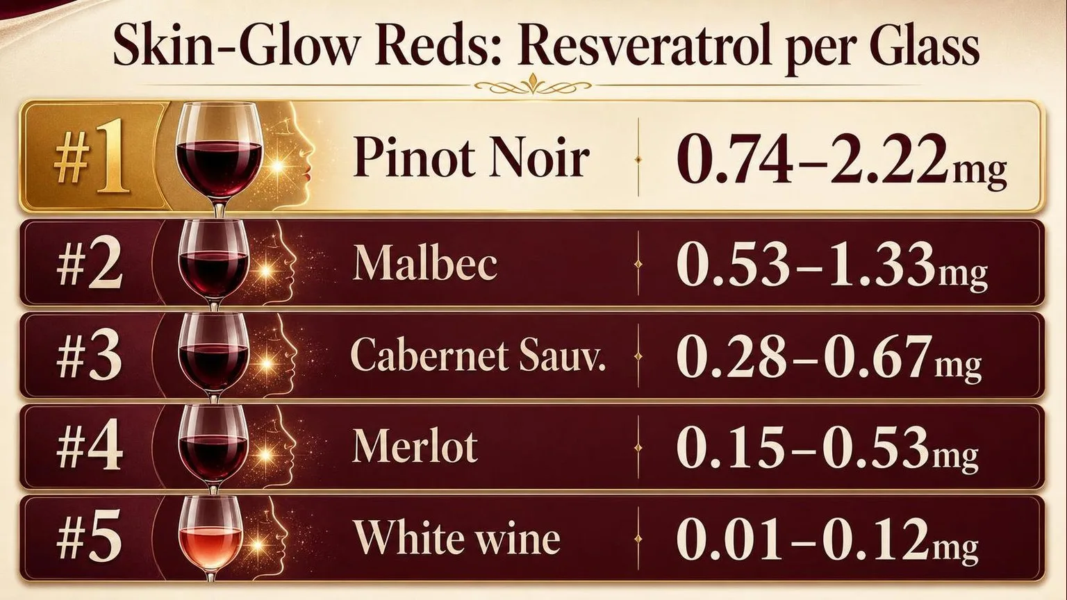 Which Red Wine Is Good For Skin Glowing? 1 Red Wine Resveratrol by Type (per 5 oz) — key facts at a glance