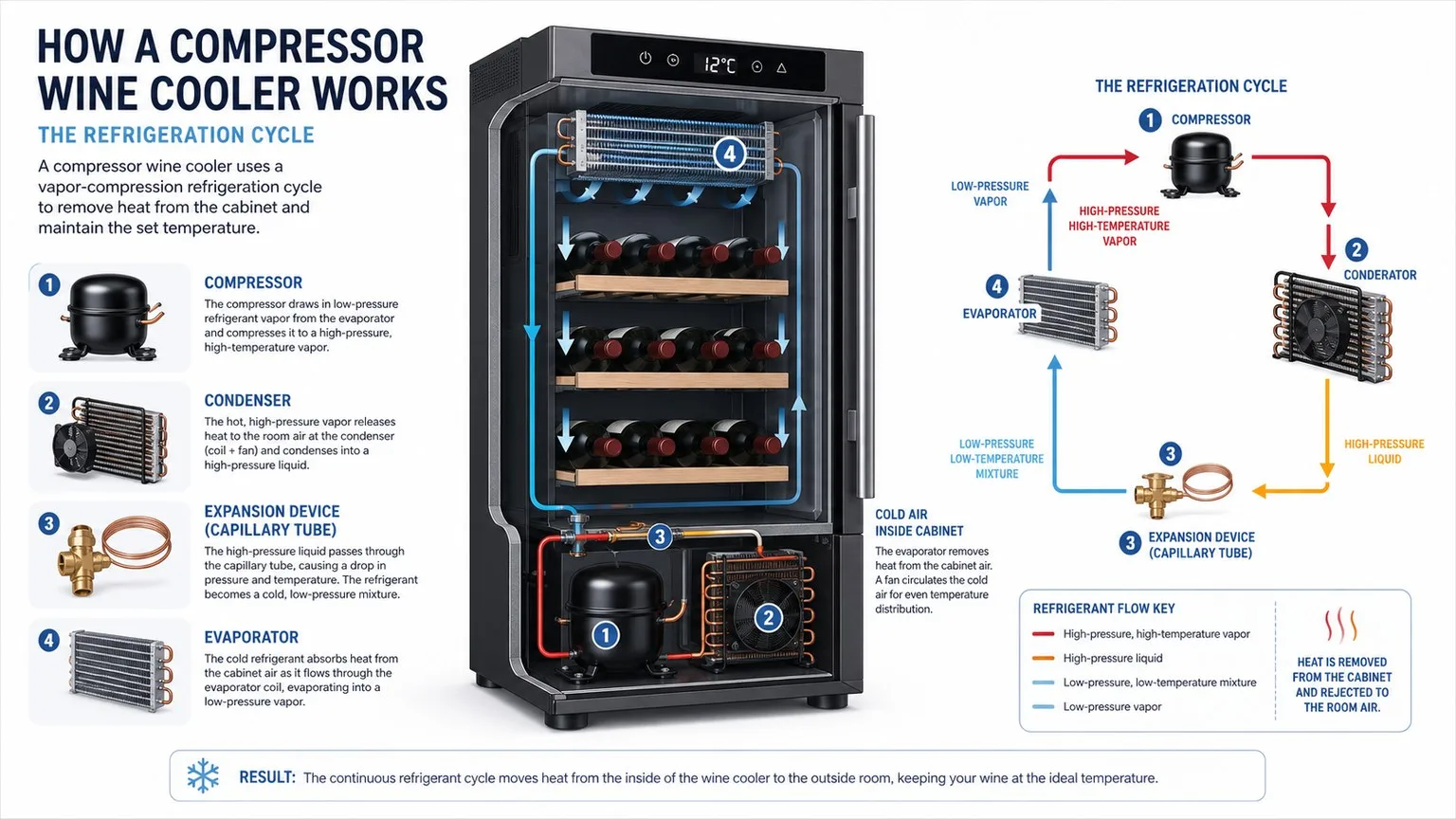 How Much Is Wine Coolers? 2026 Pricing Guide for Every Budget 8 Illustration showing compressor cooling technology inside a wine cooler