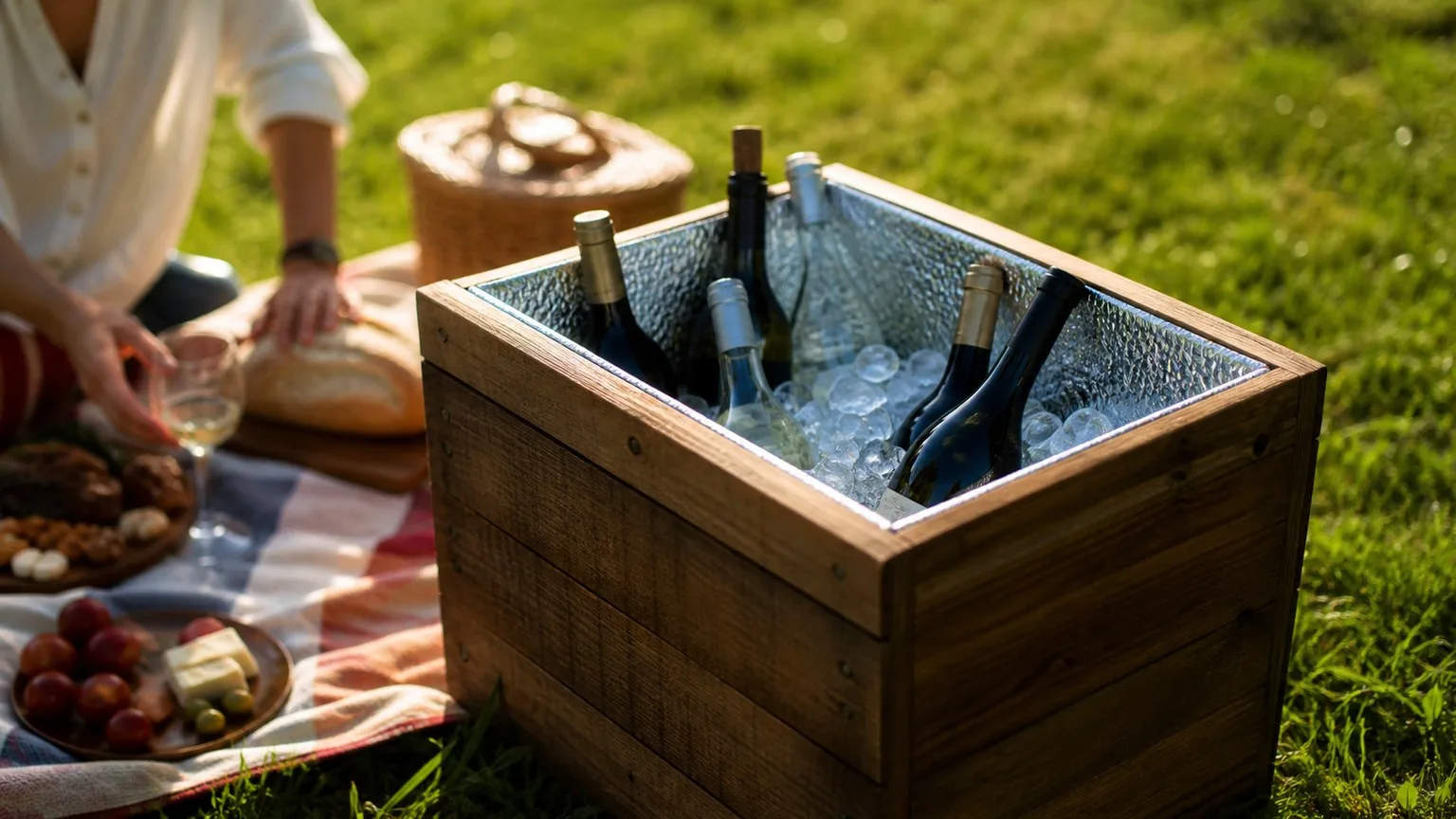 DIY insulated wine cooler box made from a foam cooler with foil lining