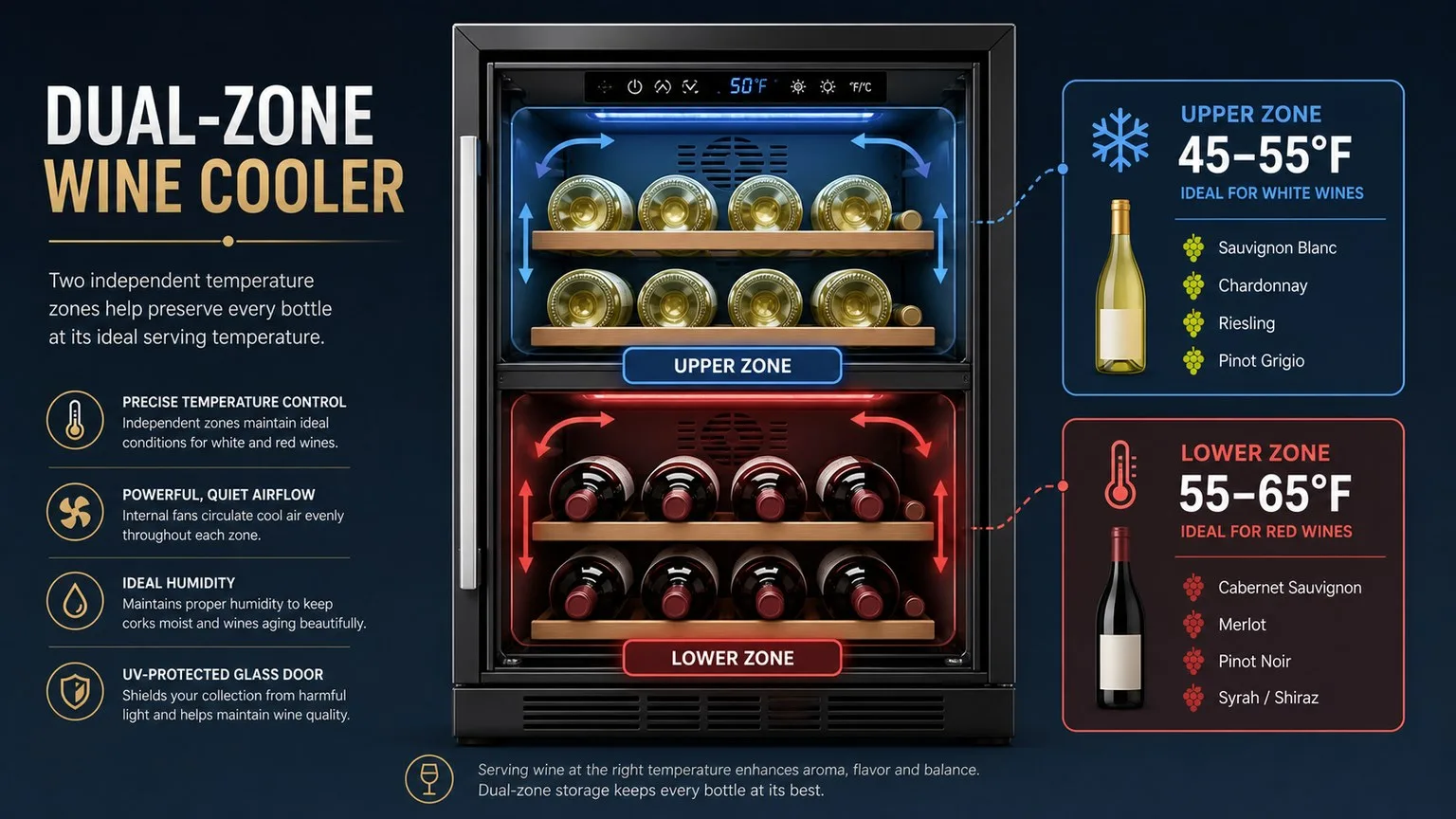 How Much Is Wine Coolers? 2026 Pricing Guide for Every Budget 6 Diagram showing two temperature zones inside a wine cooler