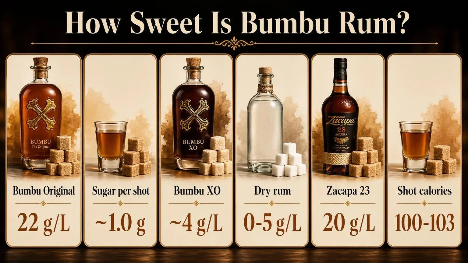 Does Bumbu Rum Have Sugar? 1 Sugar in Bumbu vs Popular Rums (g/L) — key facts at a glance