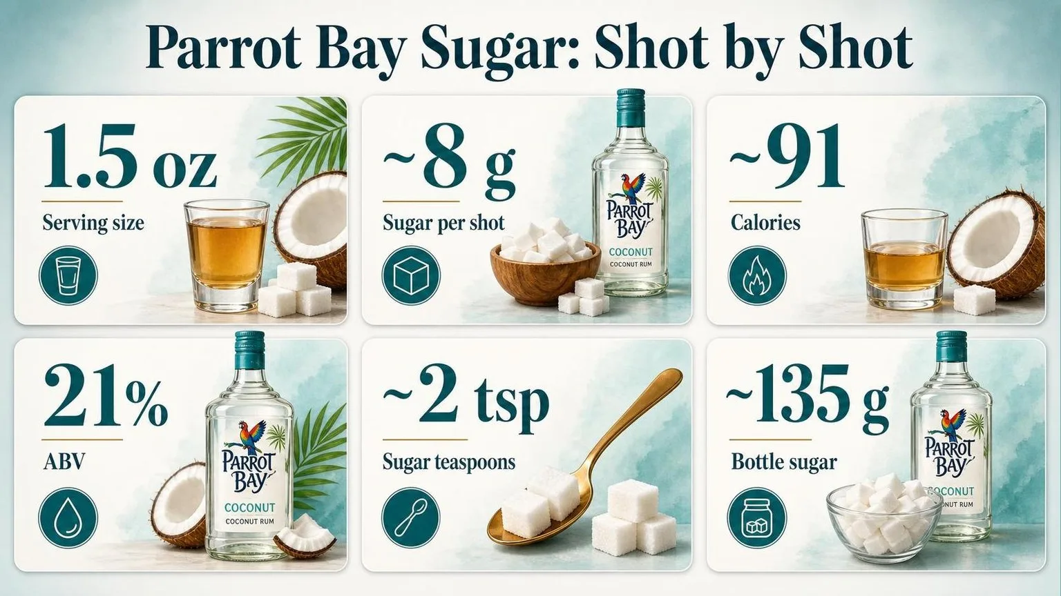 How Much Sugar Is In Parrot Bay Coconut Rum? 1 Parrot Bay Coconut Rum: Sugar by the Numbers — key facts at a glance