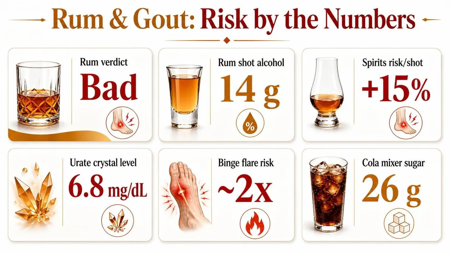 Rum & Gout: Alcohol Dose vs Attack Risk — key facts at a glance