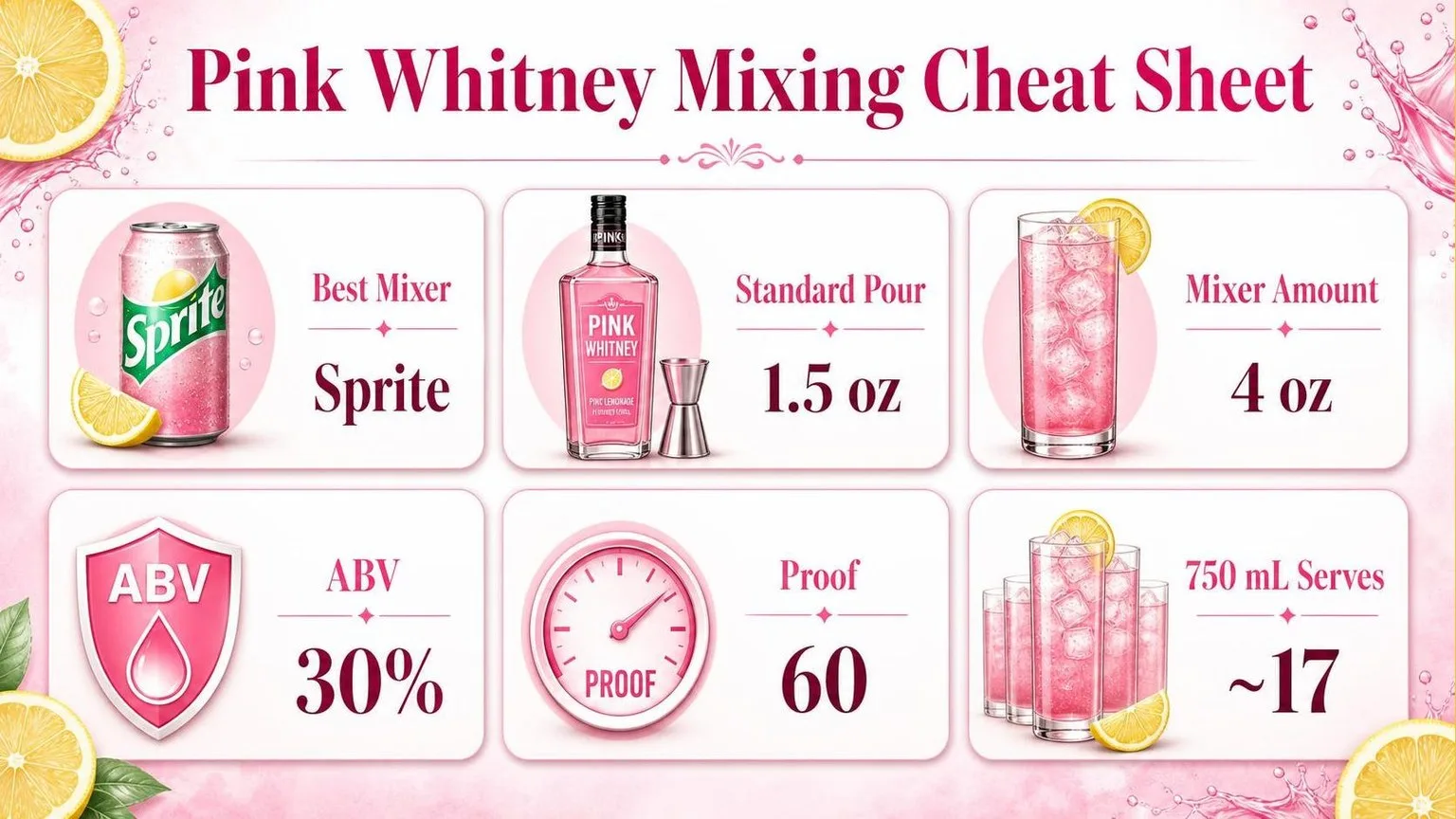 What To Mix With Pink Whitney? Get Answer Now 1 Pink Whitney Mixing Cheat Sheet — key facts at a glance