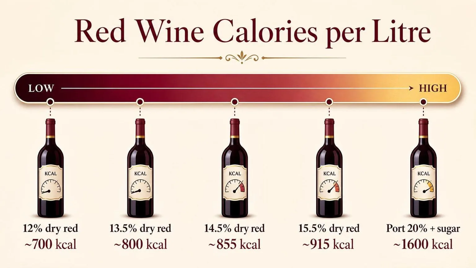 Calories in a Litre of Red Wine by ABV — key facts at a glance