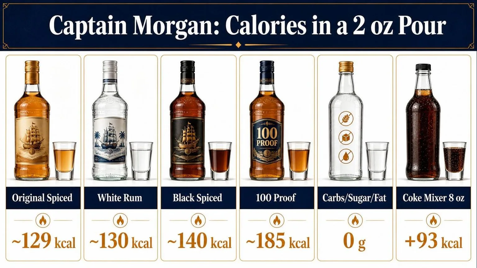 Captain Morgan Calories: 2 oz Pour Guide — key facts at a glance