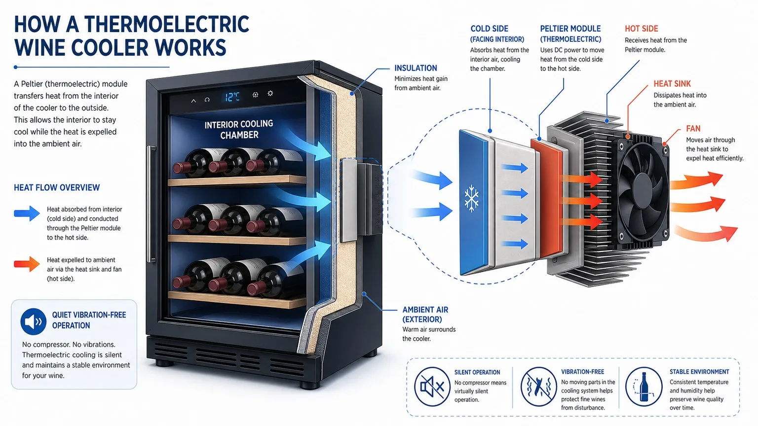 How Much Is Wine Coolers? 2026 Pricing Guide for Every Budget 7 Diagram of thermoelectric wine cooling technology