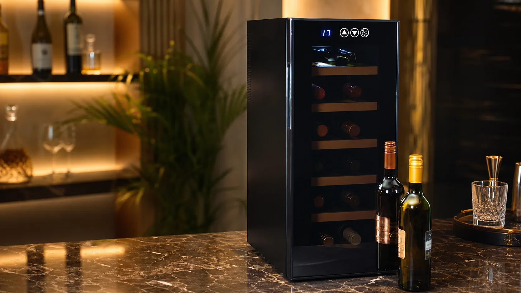 Koolatron 12-Bottle Wine Cooler — Wood Rack Storage: beech wood racks