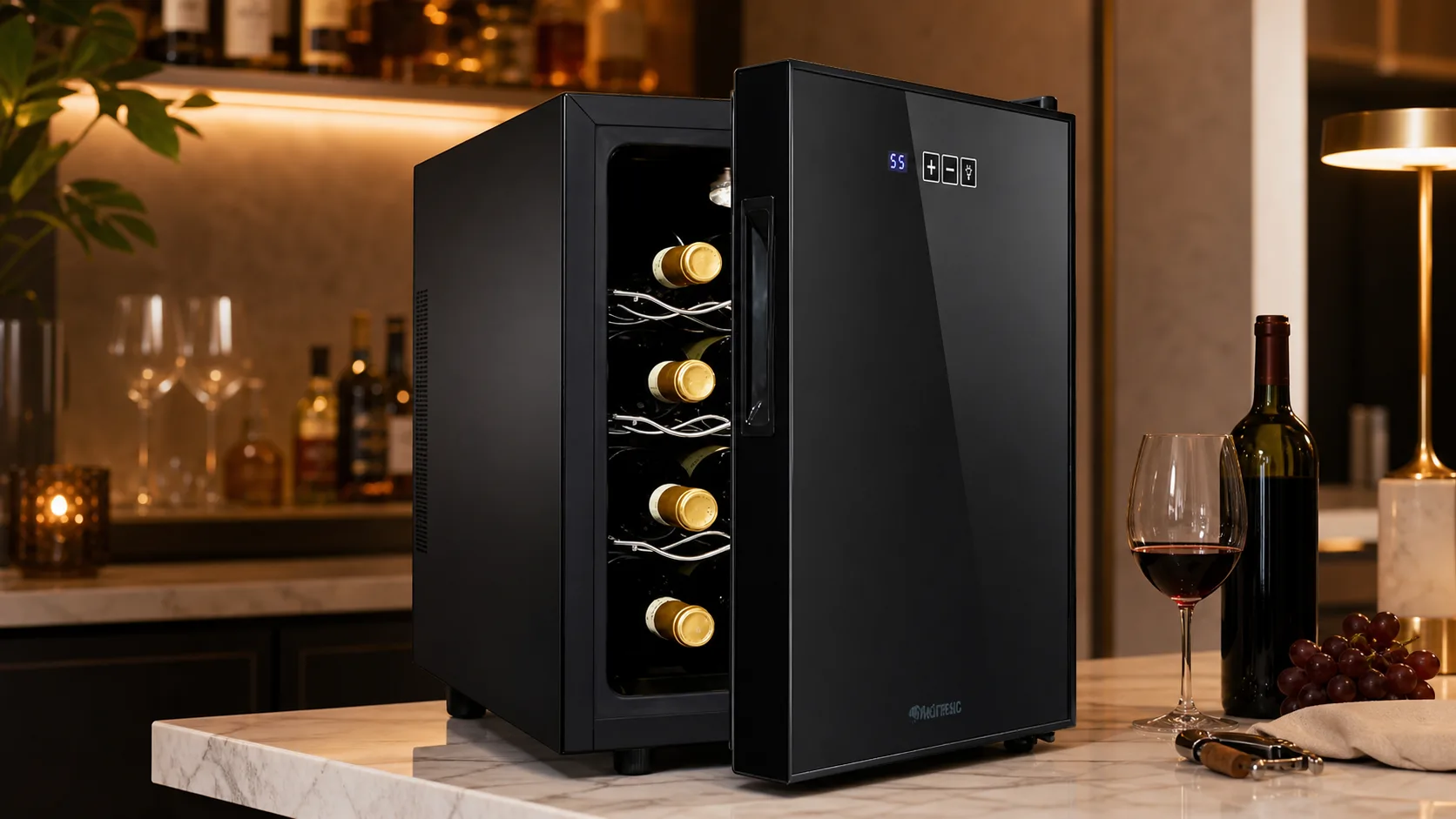 Wine 12-Bottle Wine Cooler — Basic Compact Cooling: black finish