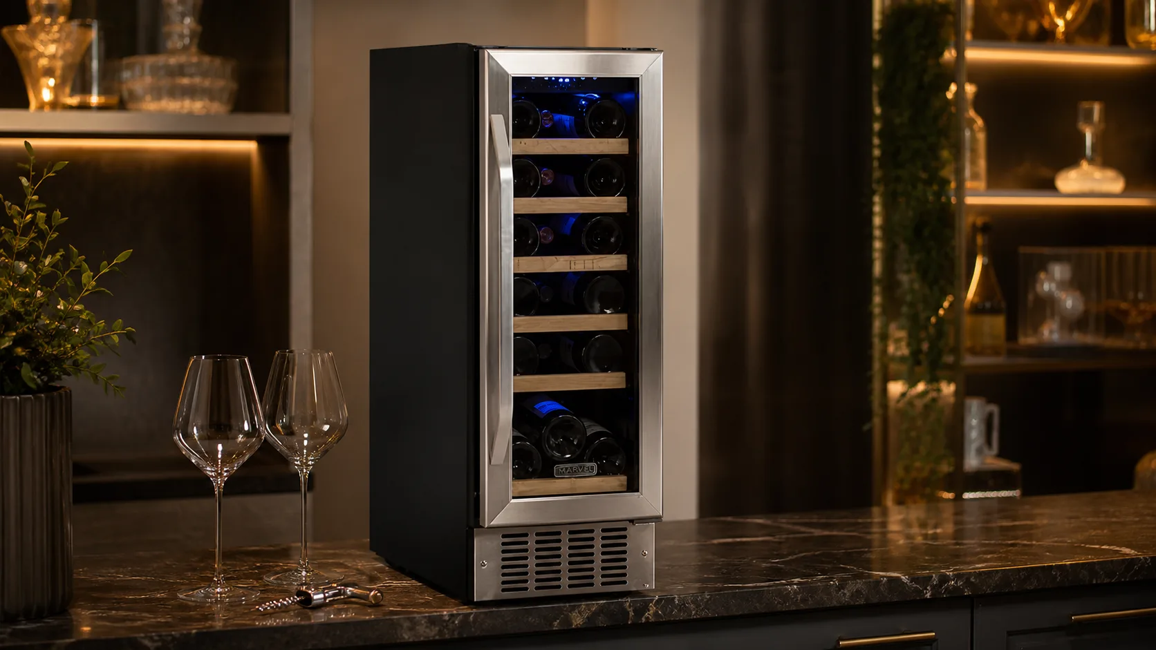 EdgeStar 18-Bottle Wine Cooler — Black Stainless Look: black/stainless steel