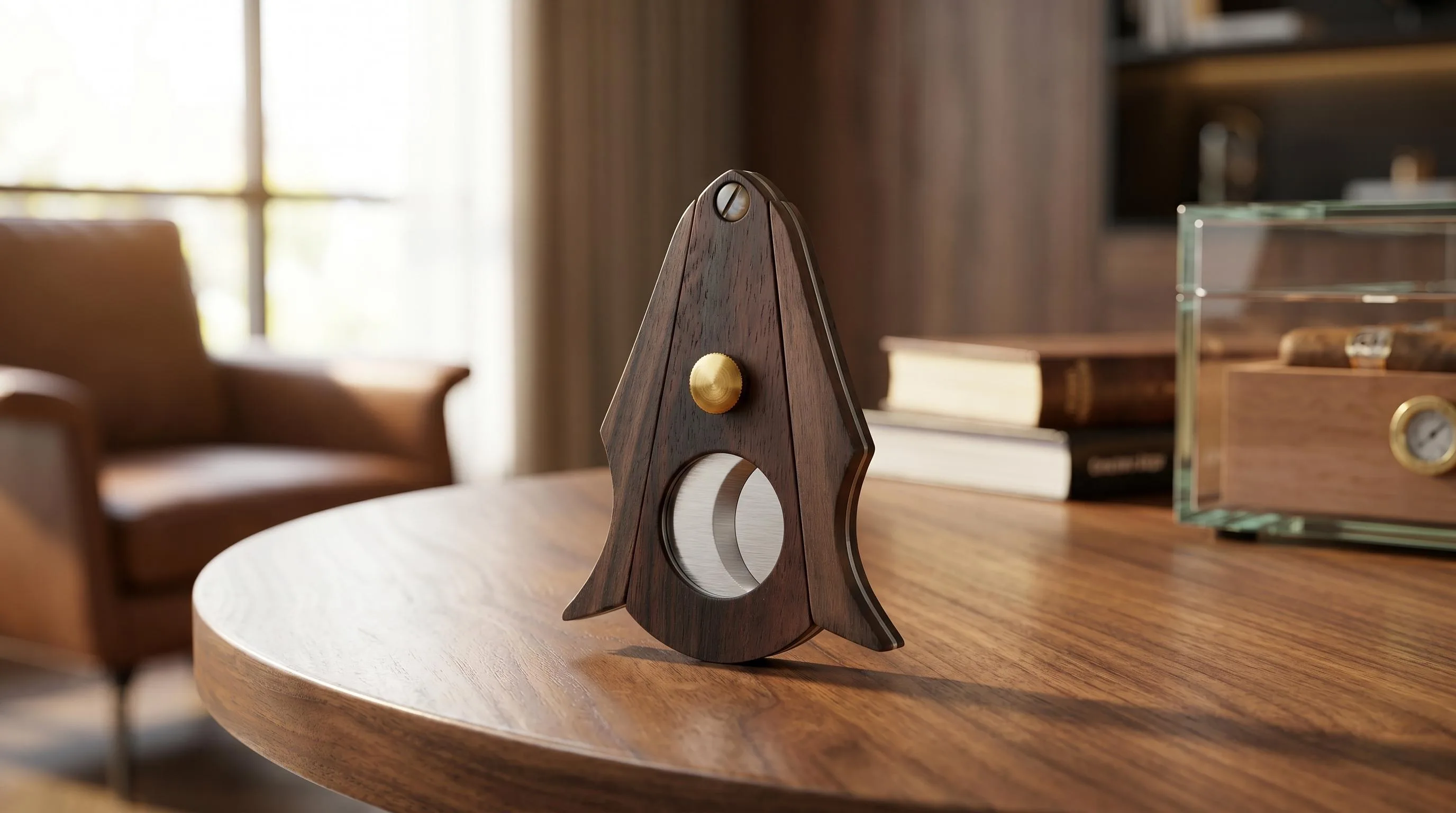 GALINER Cigar Cutter Lock System Wood Stainless Steel Double: Wood and stainless steel double blade with lock system