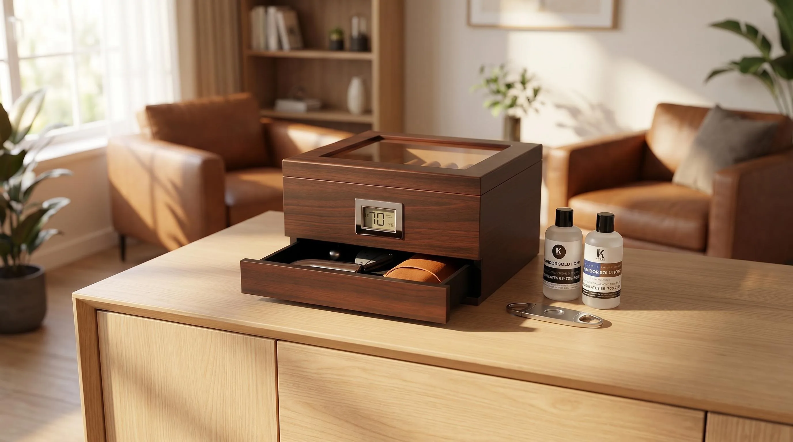 CASE ELEGANCE Glass Top Handcrafted Cedar Humidor with Front — Best Overall: glass top with front digital hygrometer