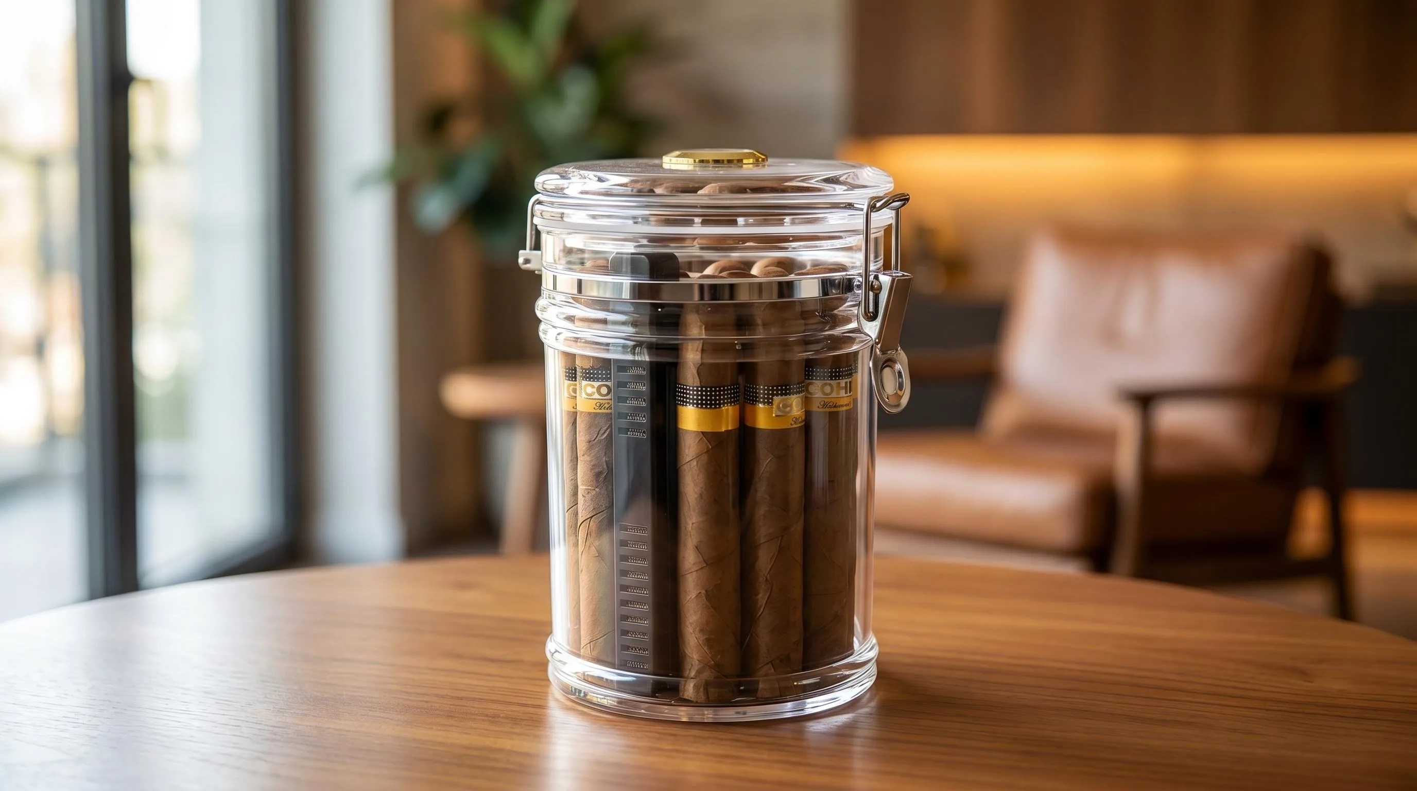 XIFEI Acrylic Humidor Jar with Humidifier and: Clear acrylic jar with built-in humidifier
