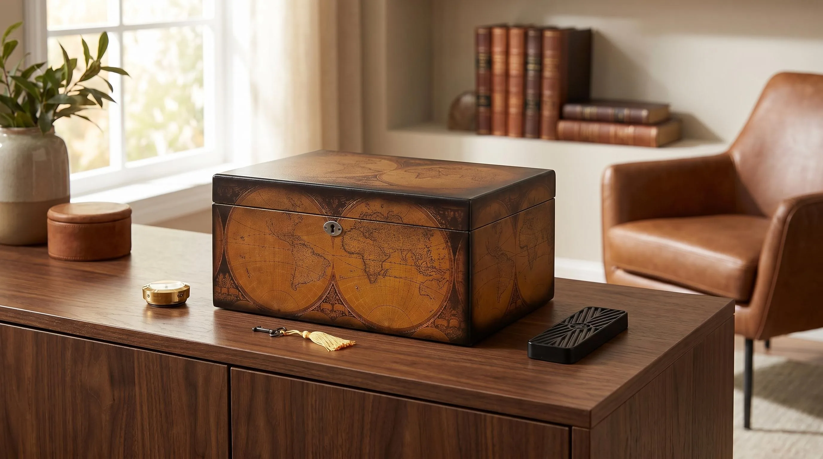 Old World Desktop Cigar Humidor: Old World-style desktop design