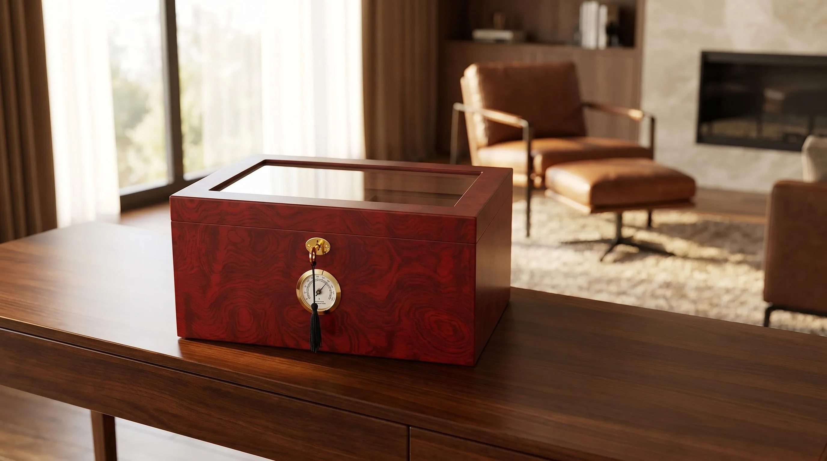 Mantello Cigars Large Glass-top Cigar Humidor Humidifier Box: Large glass-top lid with humidifier