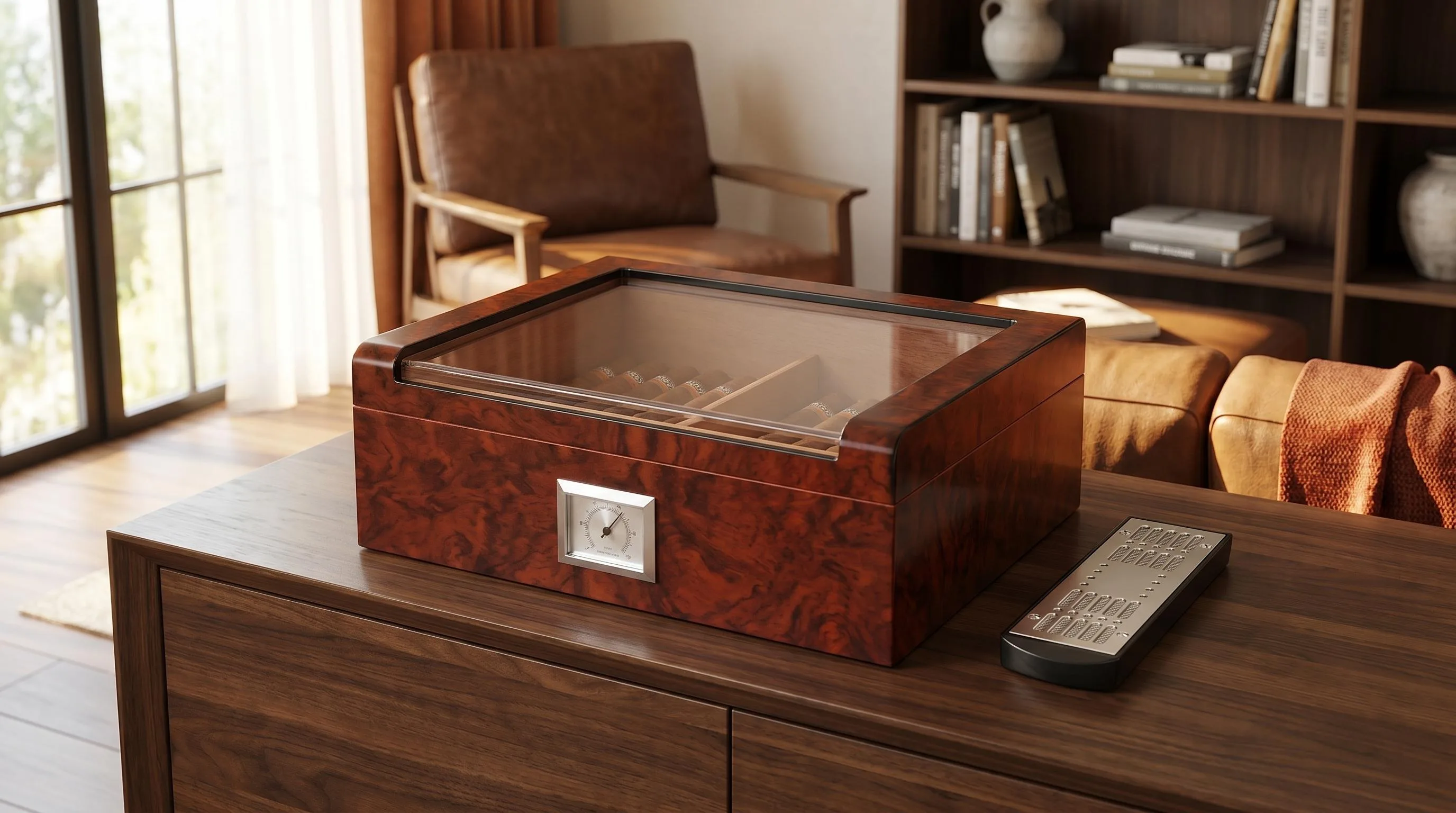 Woodronic Handmade Glass Top Cigar Humidor for 30-50 Counts: Handmade build holding 30–50 cigars
