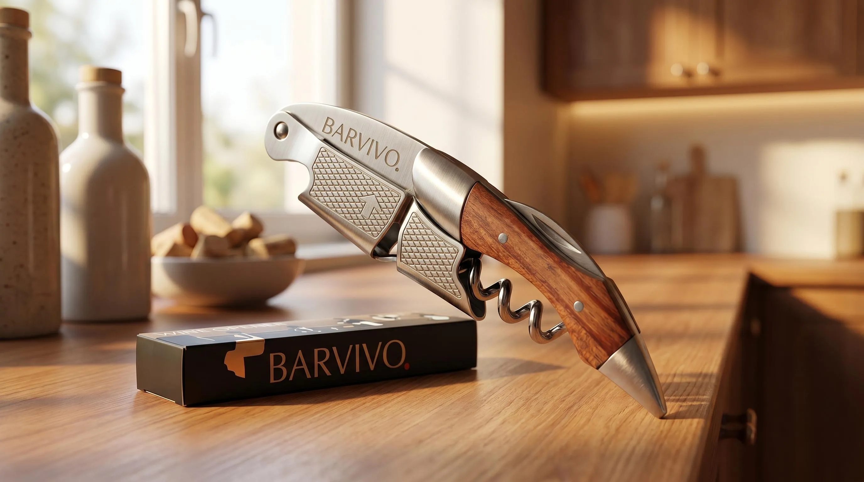 Barvivo Professional Waiters Corkscrew This Wine Opener is — Best Overall: stainless steel and natural rosewood