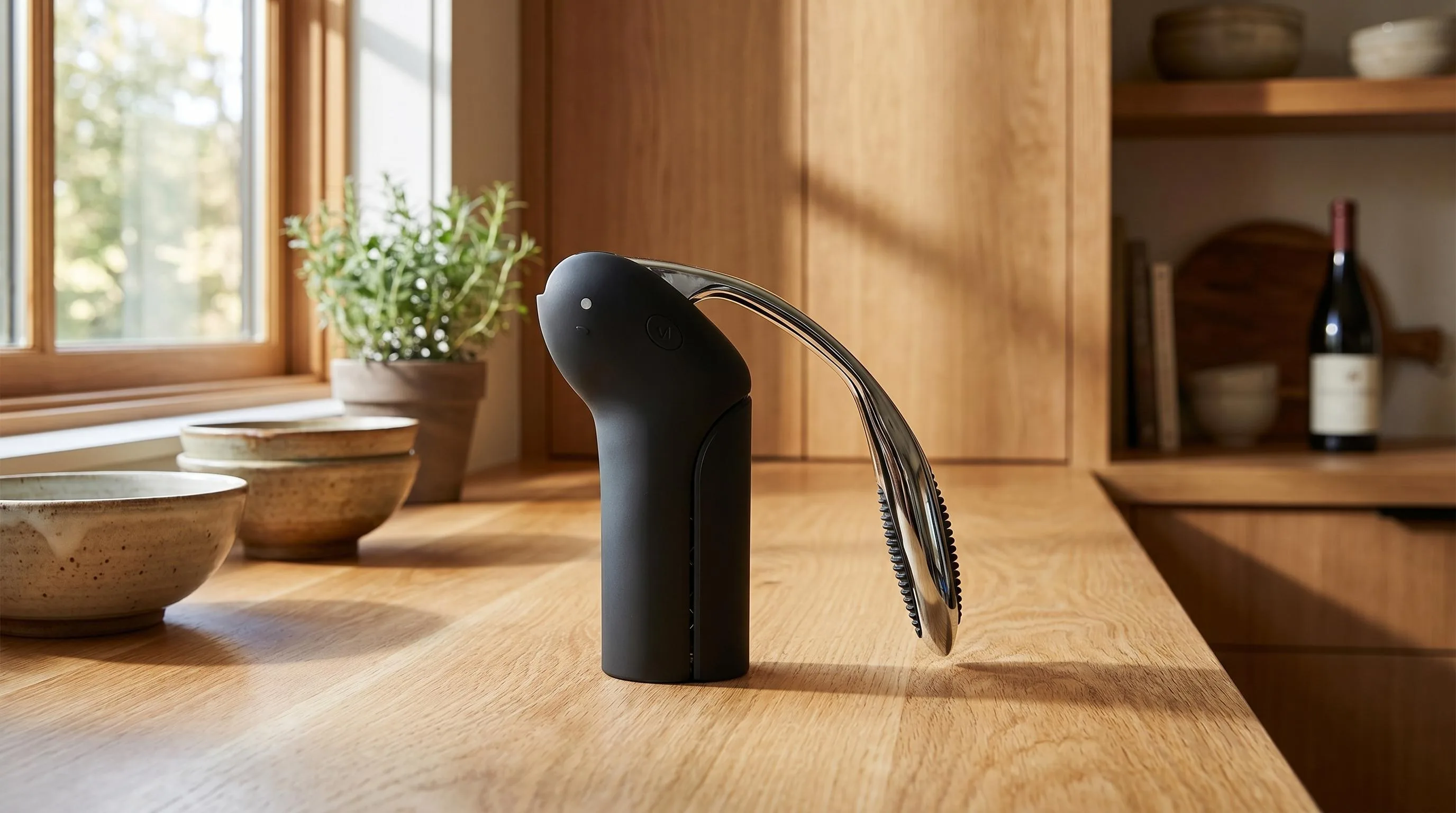 Rabbit Vertical Lever Corkscrew with Foil Cutter: Vertical lever mechanism with integrated foil cutter