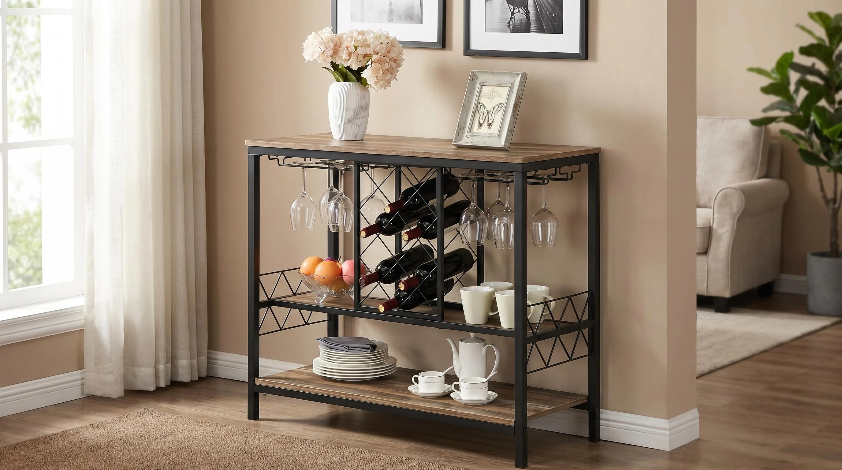 Top 10 The Best Floor Wine Rack Must-Haves in 2026 17 O&K FURNITURE Industrial Wine Rack Table with Glasses Holder: Wine rack table with integrated stemware glasses holder