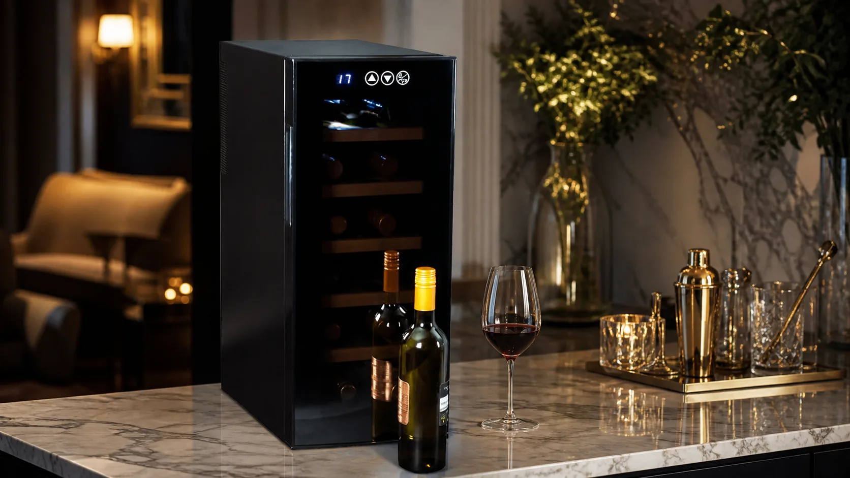 Koolatron 12-Bottle Wine Cooler — Wood-Rack Storage: beech wood racks
