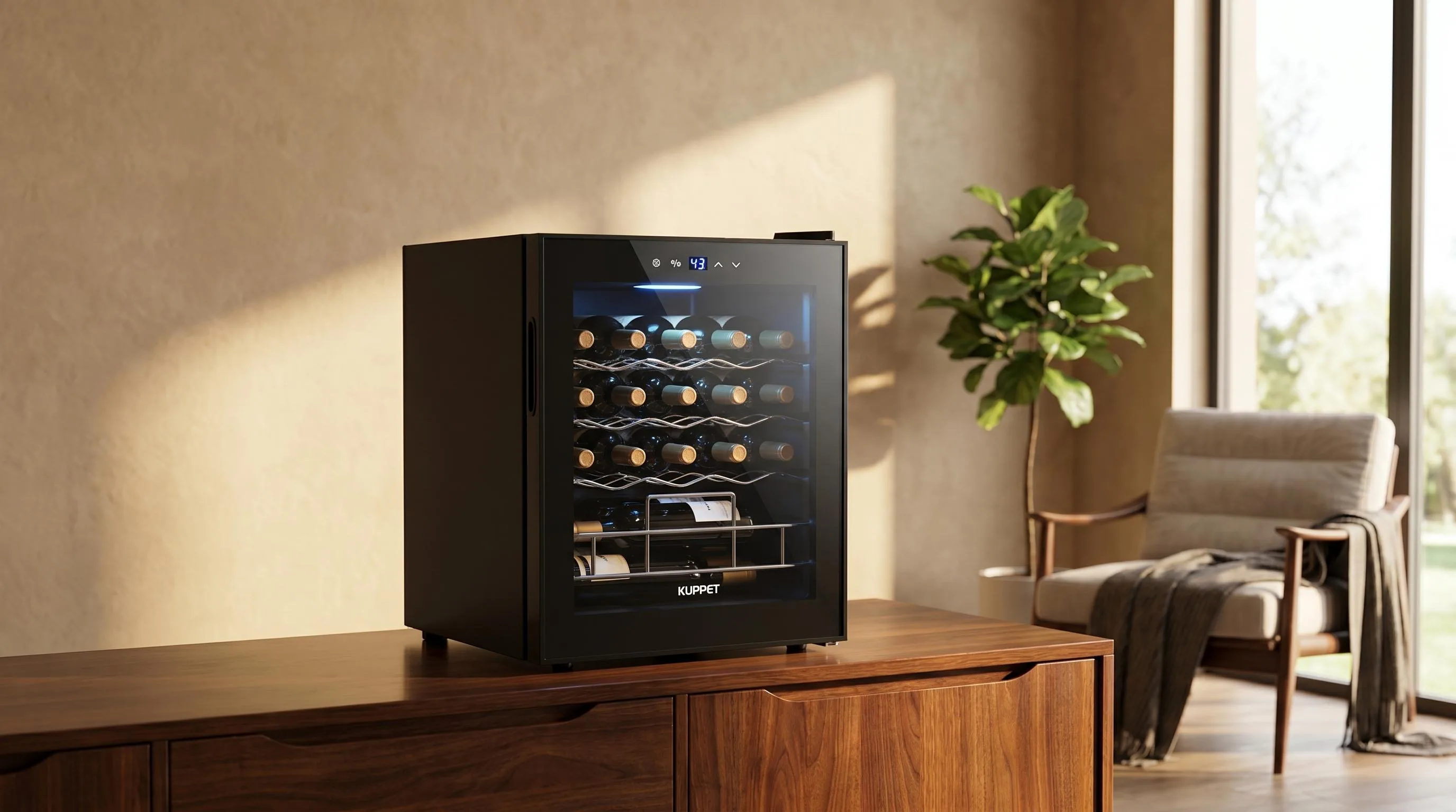 KUPPET 19-Bottle Wine Cooler: 19-bottle capacity in a compact freestanding cooler design