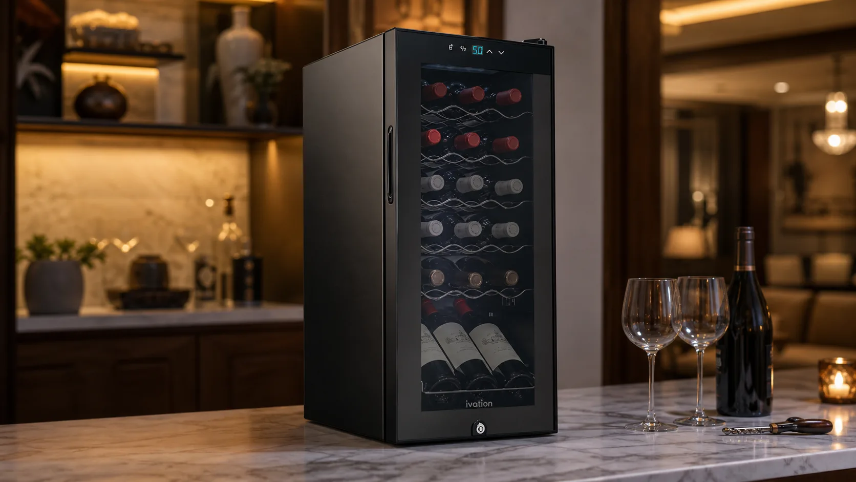 Ivation 18-Bottle Wine Cooler — Locked 18-Bottle Cooling: 18-bottle capacity