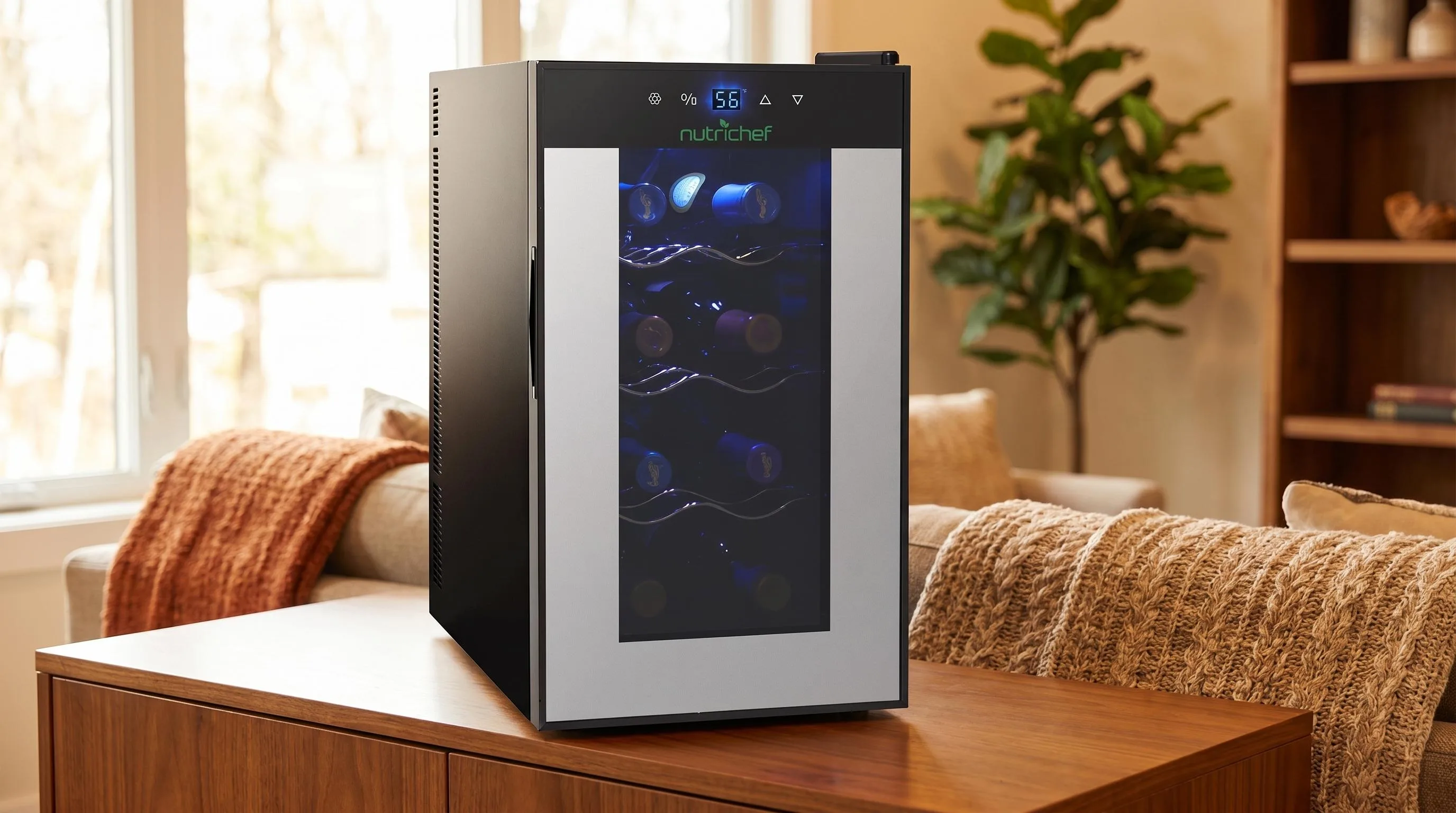 NutriChef PKTEWC80 8-Bottle: Compact 8-bottle capacity in a slim countertop footprint
