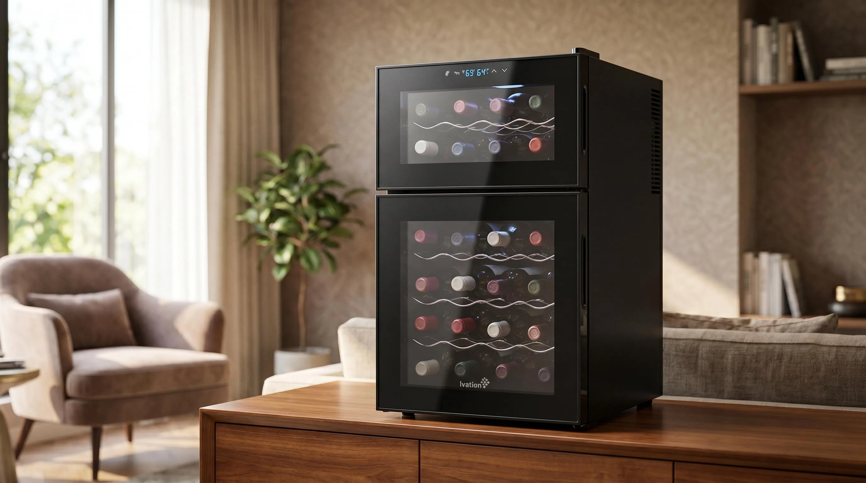 Ivation 24-Bottle Wine Cooler: Spacious 24-bottle storage with Ivation's freestanding build