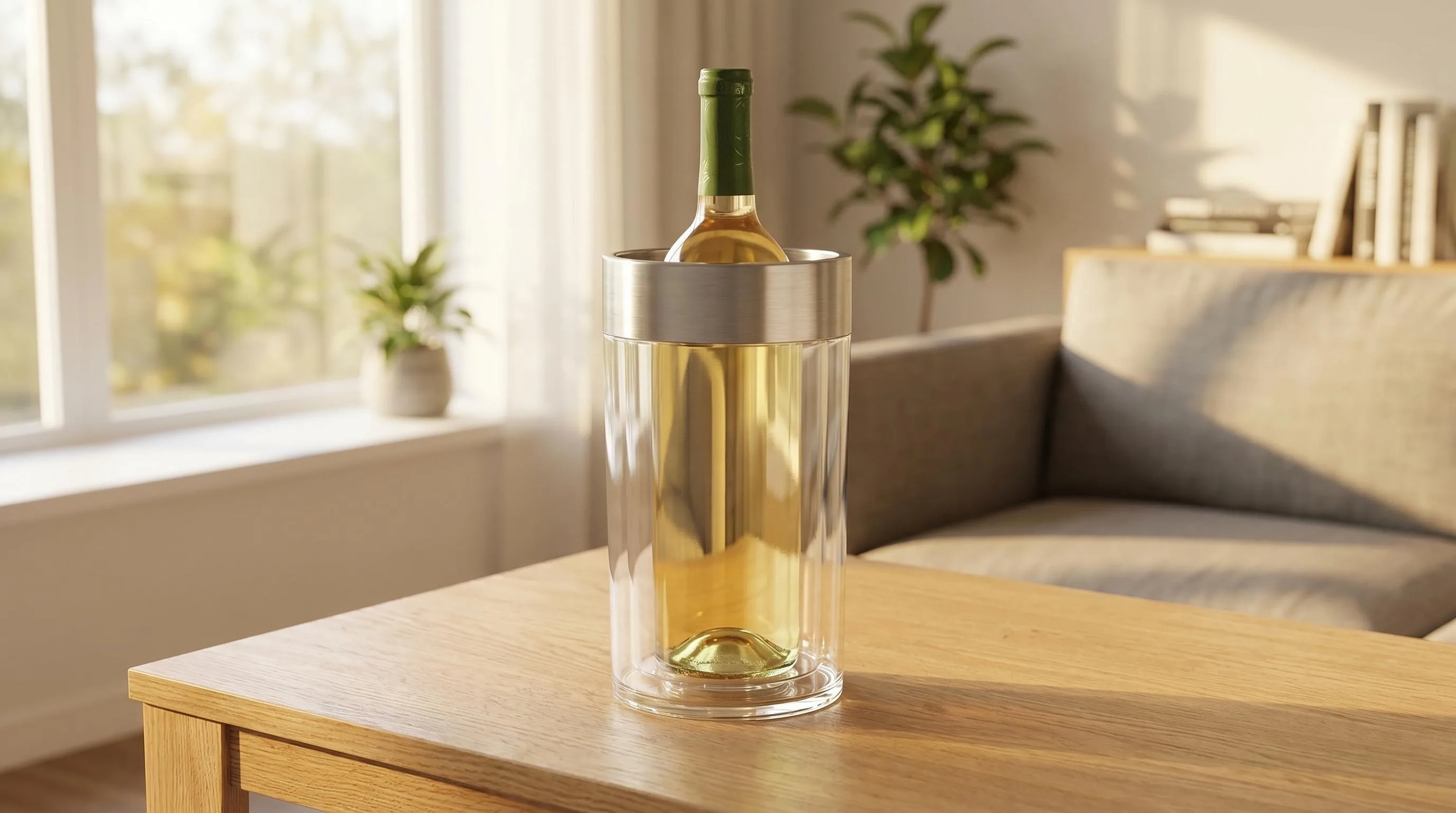 Wine Enthusiast Double Walled Iceless Wine Bottle Chiller: Double-walled iceless insulation keeps bottles chilled without messy melting ice