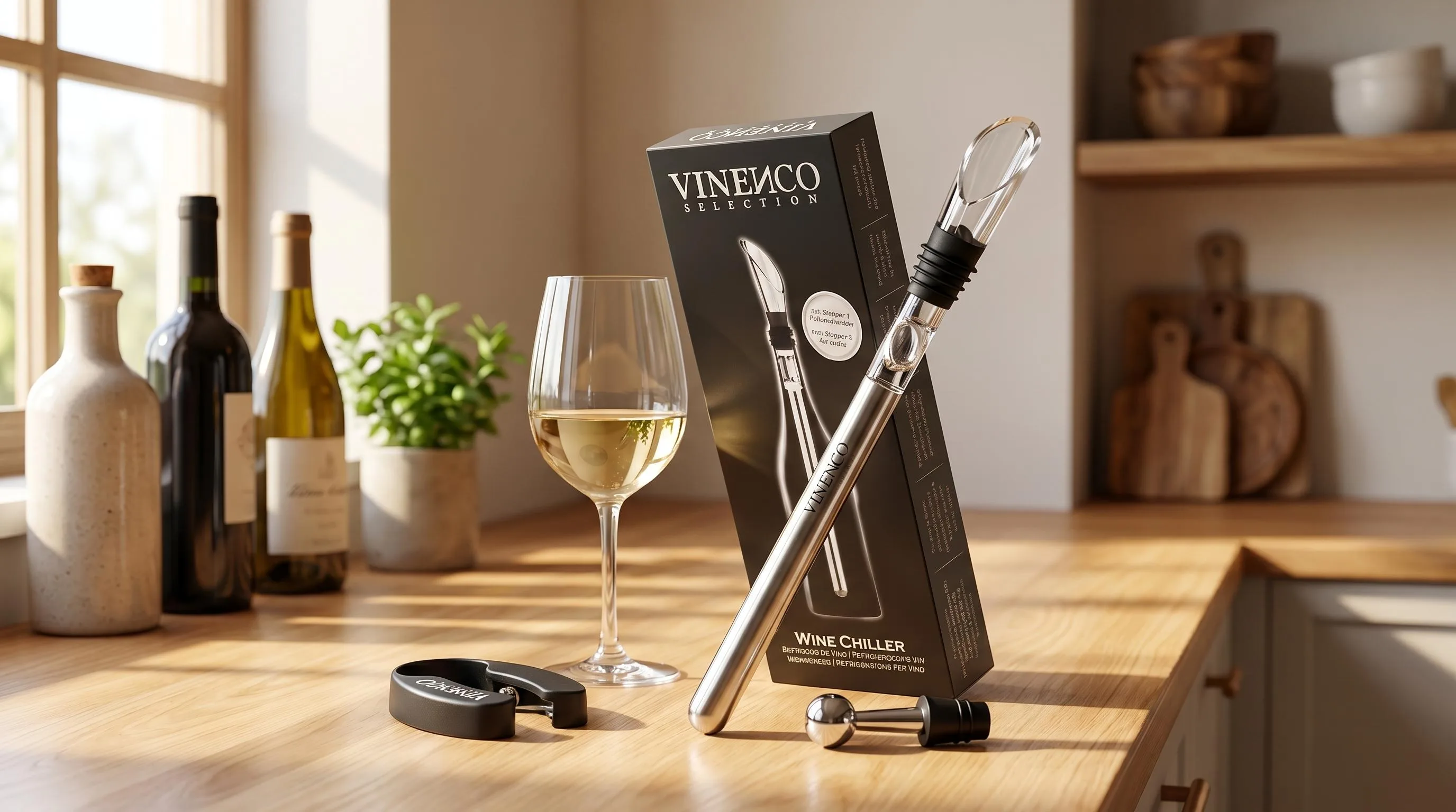 Wine Chiller Set + Foil Cutter: Chiller paired with a foil cutter for a ready-to-gift presentation