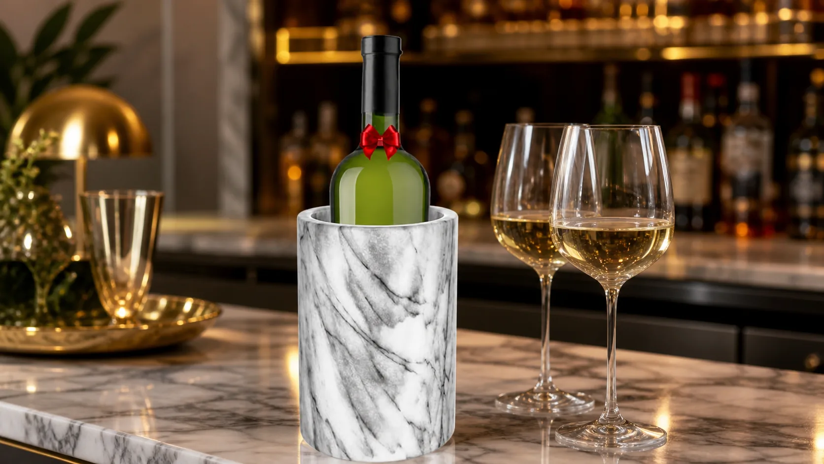 Modern Innovations Marble Wine Chiller Bucket — Marble Presentation: solid marble with gray veining