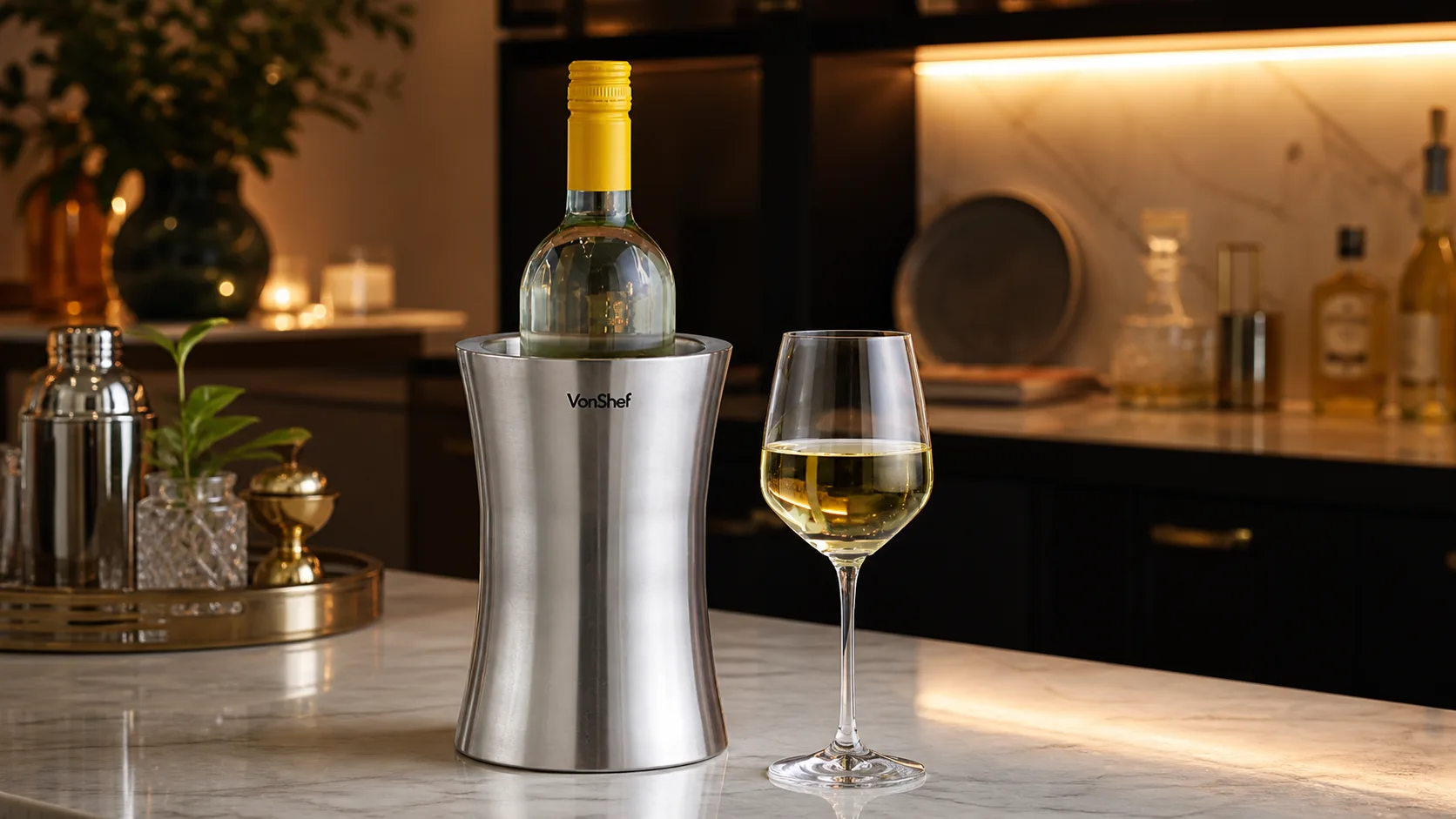 VonShef Insulated Wine Bottle Cooler — Gift-Box Serving: silver with black gold gift box