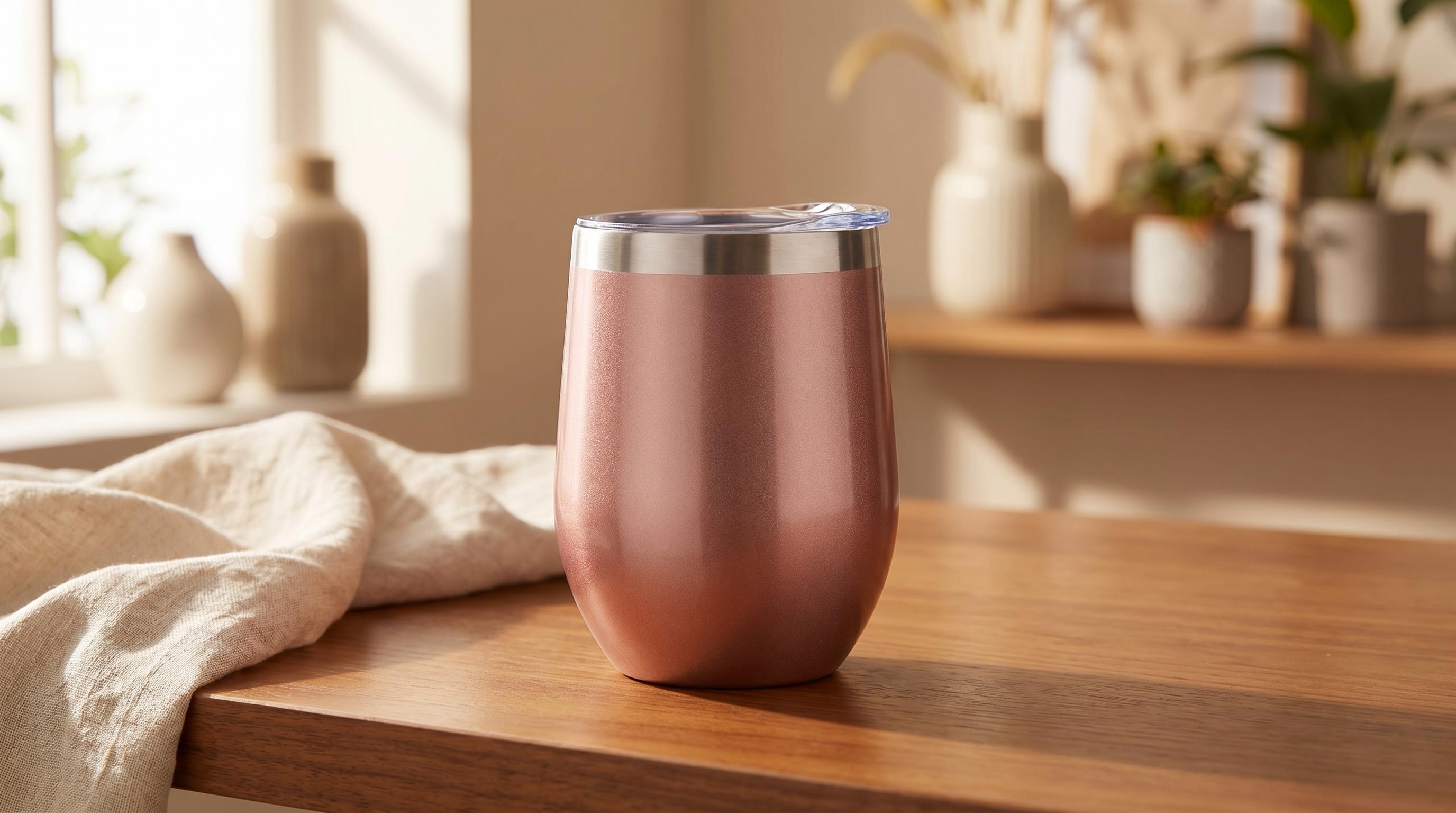 SUNWILL Insulated Wine Tumbler with Lid Rose Gold — Larger Pours: 12 oz double wall stainless steel