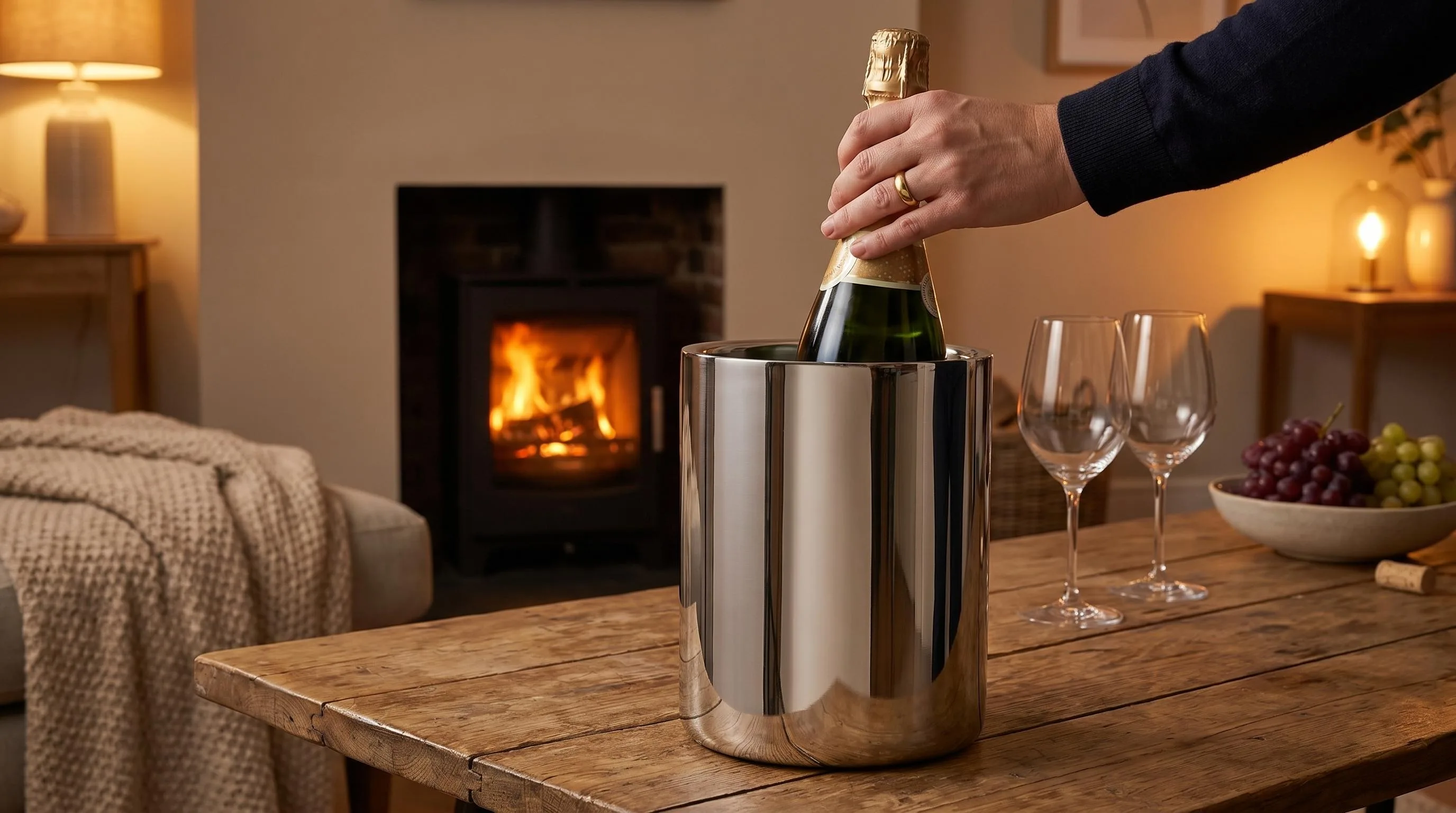 The Enoluxe Wine Chiller Bucket shown in everyday use at home, as tested by FlightWineBar