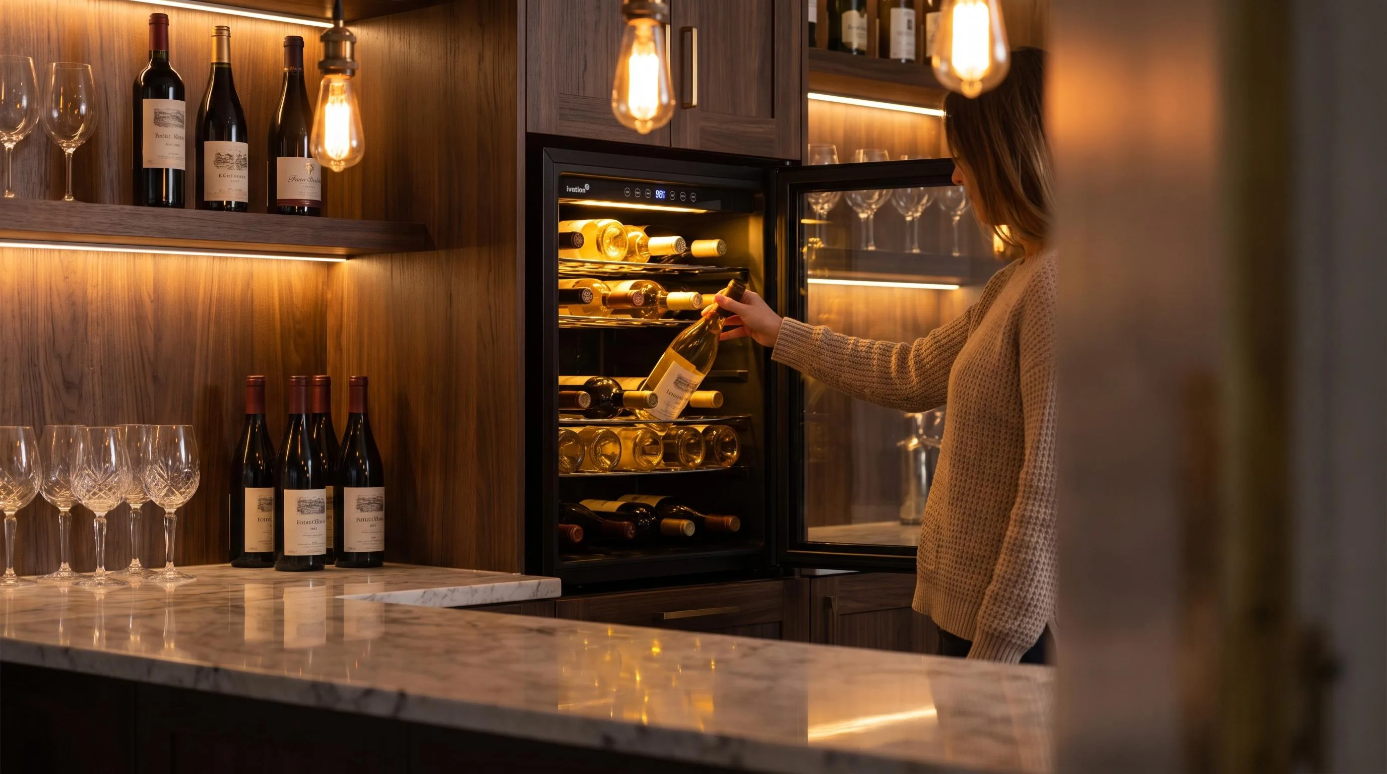 The Ivation IVFWCC241LB shown in everyday use at home, as tested by FlightWineBar