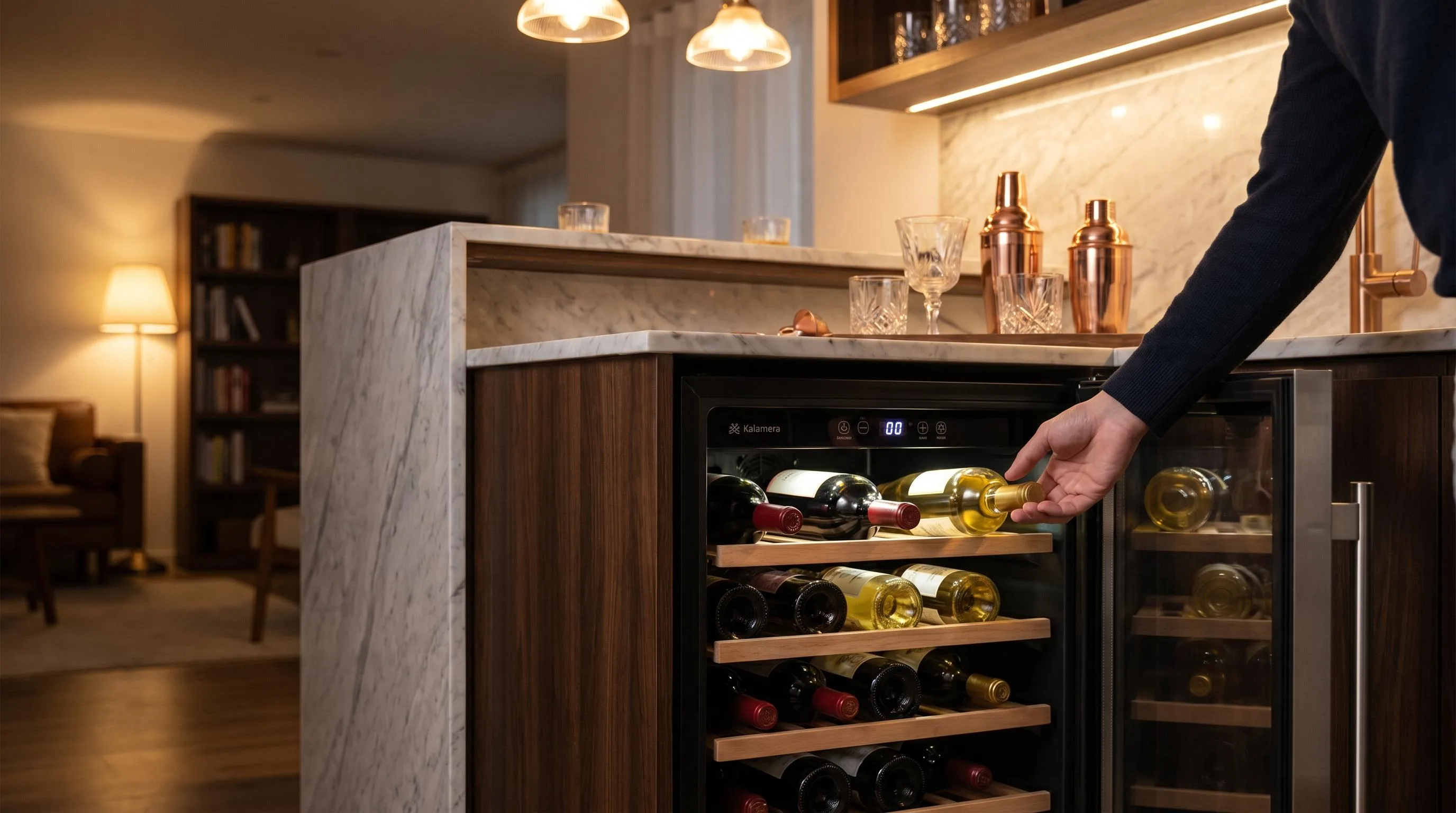 The Kalamera KRC-40DZB-TGD shown in everyday use at home, as tested by FlightWineBar