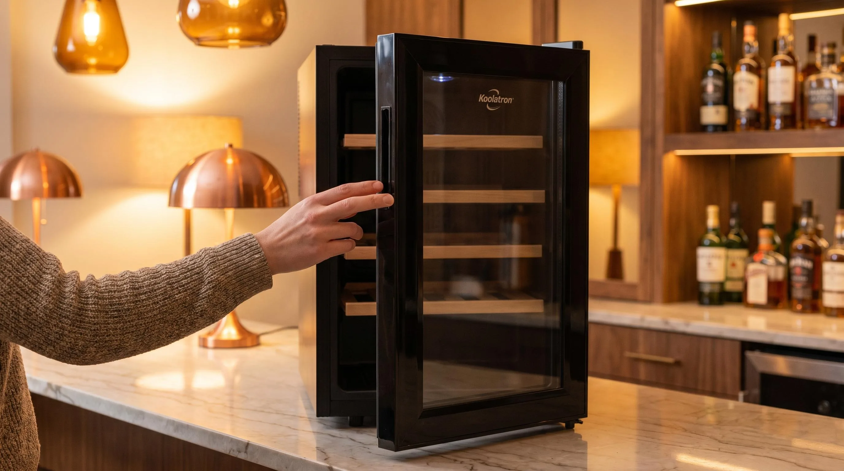 The Koolatron WC12-35D shown in everyday use at home, as tested by FlightWineBar